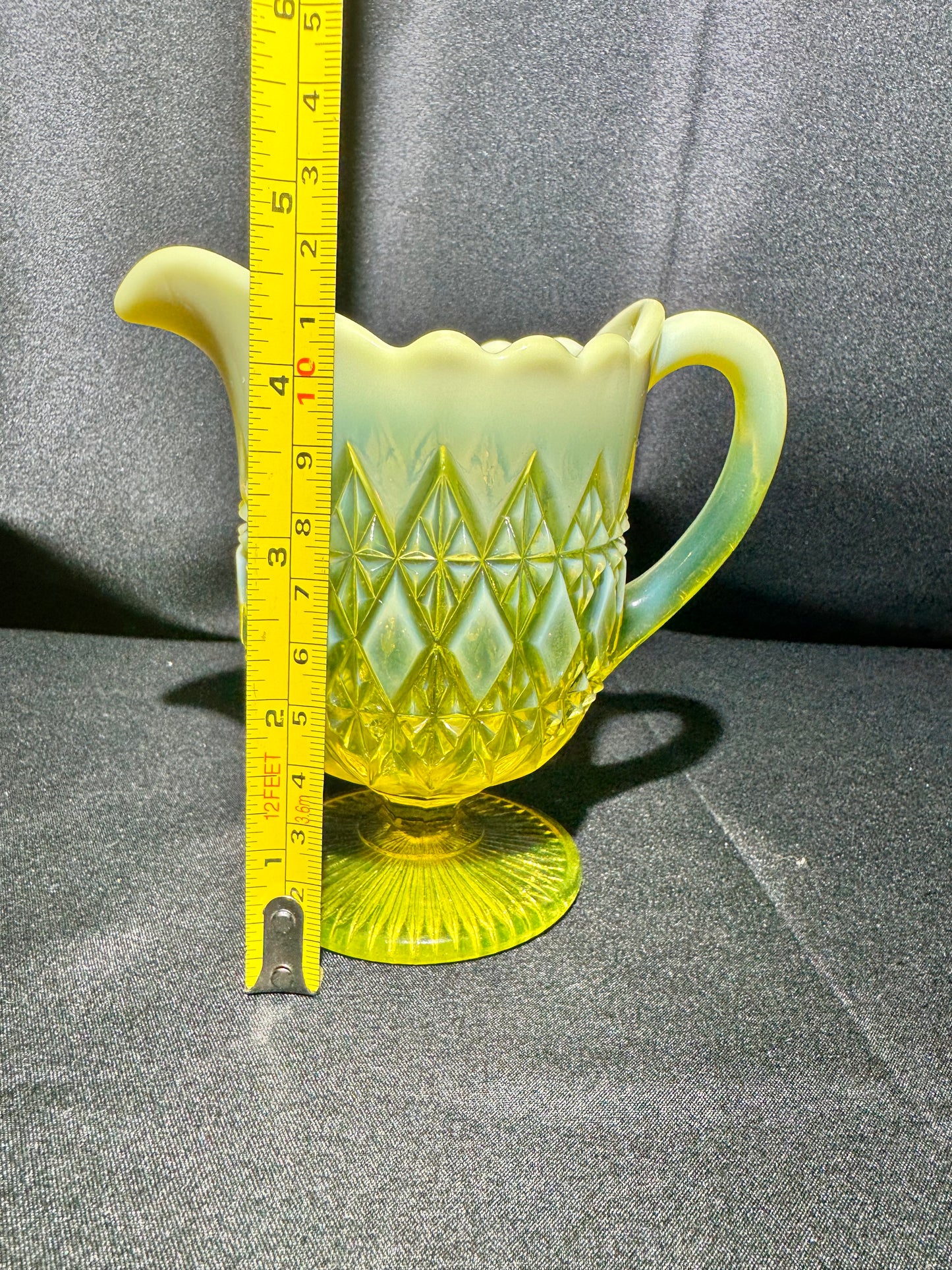 Uranium Glass - Davidson “Prince William” Primrose Pearline Pedestal Creamer RD217752 – 5”