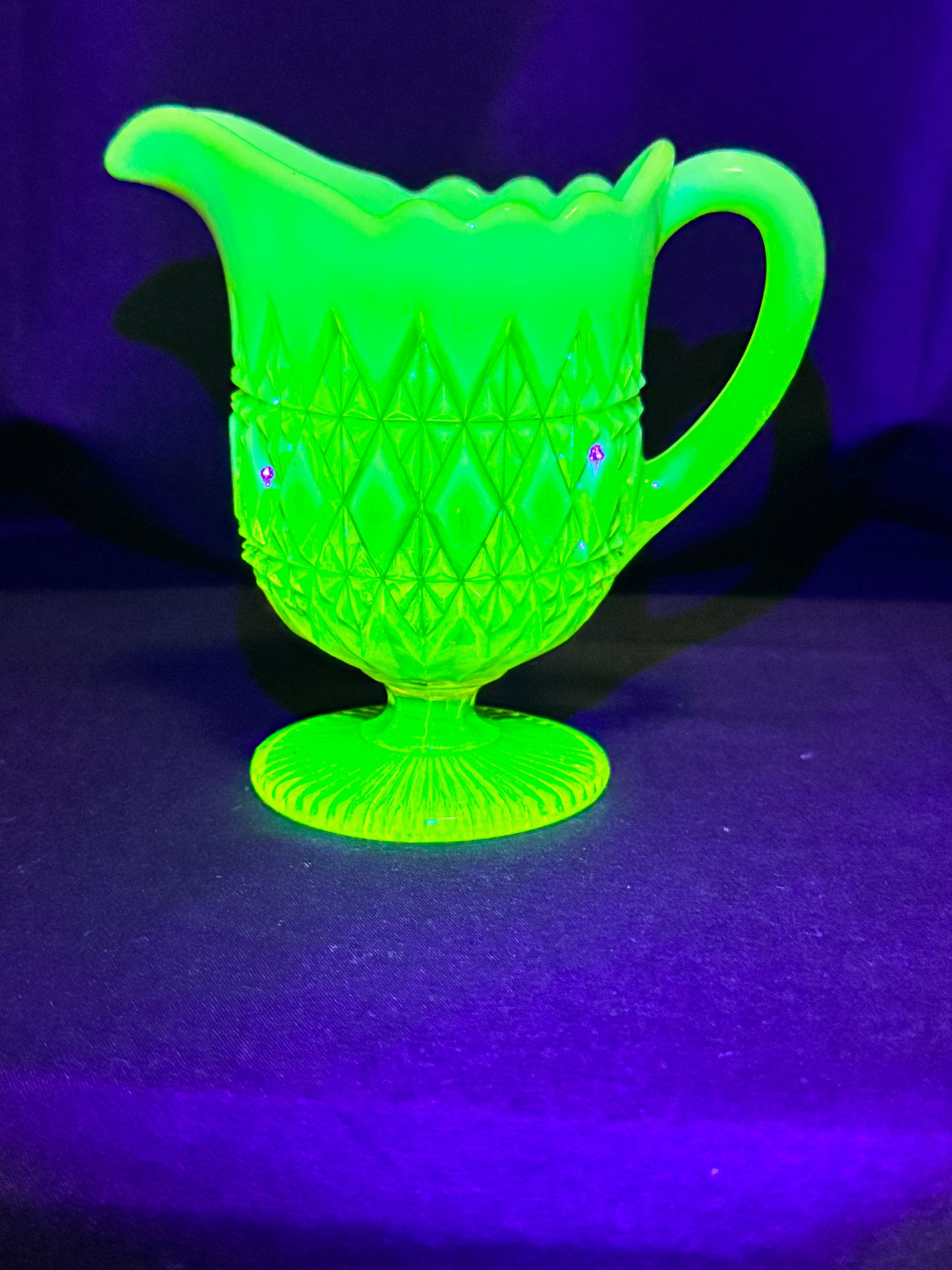 Uranium Glass - Davidson “Prince William” Primrose Pearline Pedestal Creamer RD217752 – 5”