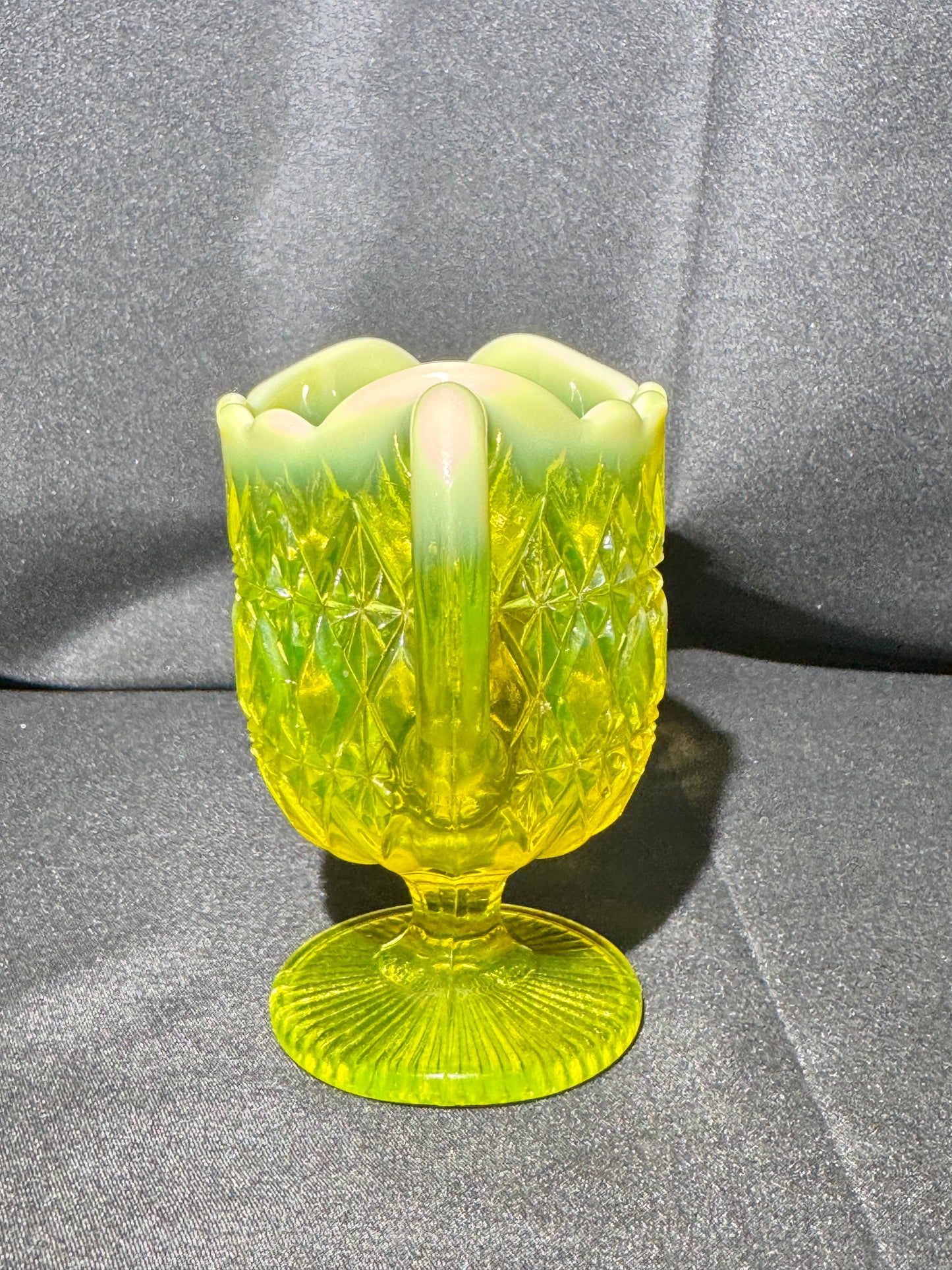 Uranium Glass - Davidson “Prince William” Primrose Pearline Pedestal Creamer RD217752 – 4”