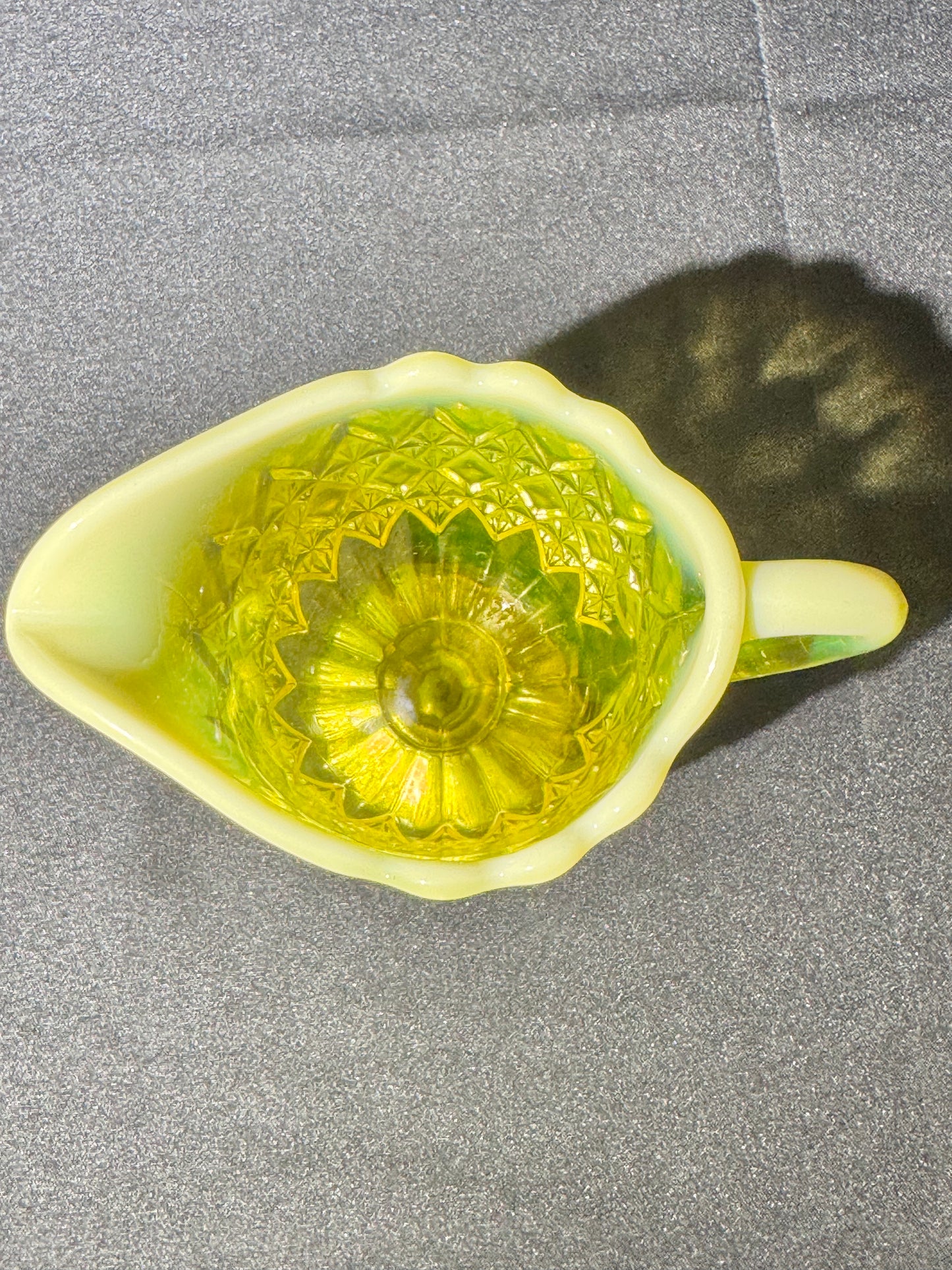 Uranium Glass - Davidson “Prince William” Primrose Pearline Pedestal Creamer RD217752 – 4”