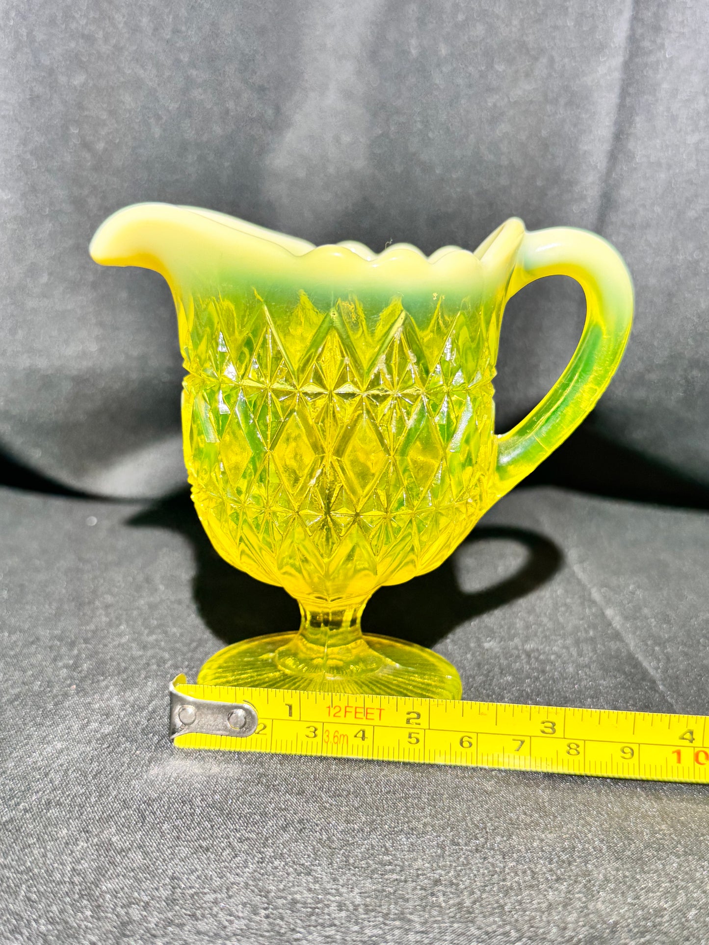Uranium Glass - Davidson “Prince William” Primrose Pearline Pedestal Creamer RD217752 – 4”