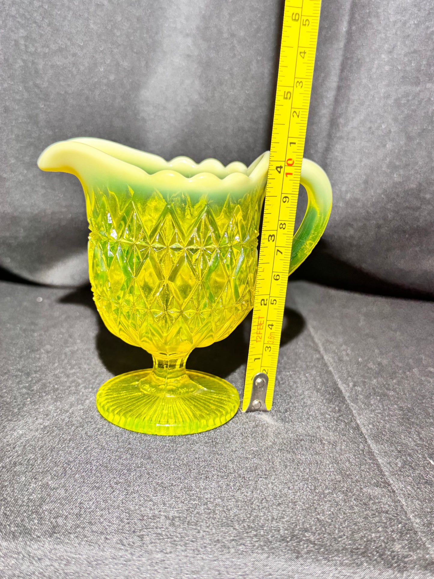 Uranium Glass - Davidson “Prince William” Primrose Pearline Pedestal Creamer RD217752 – 4”