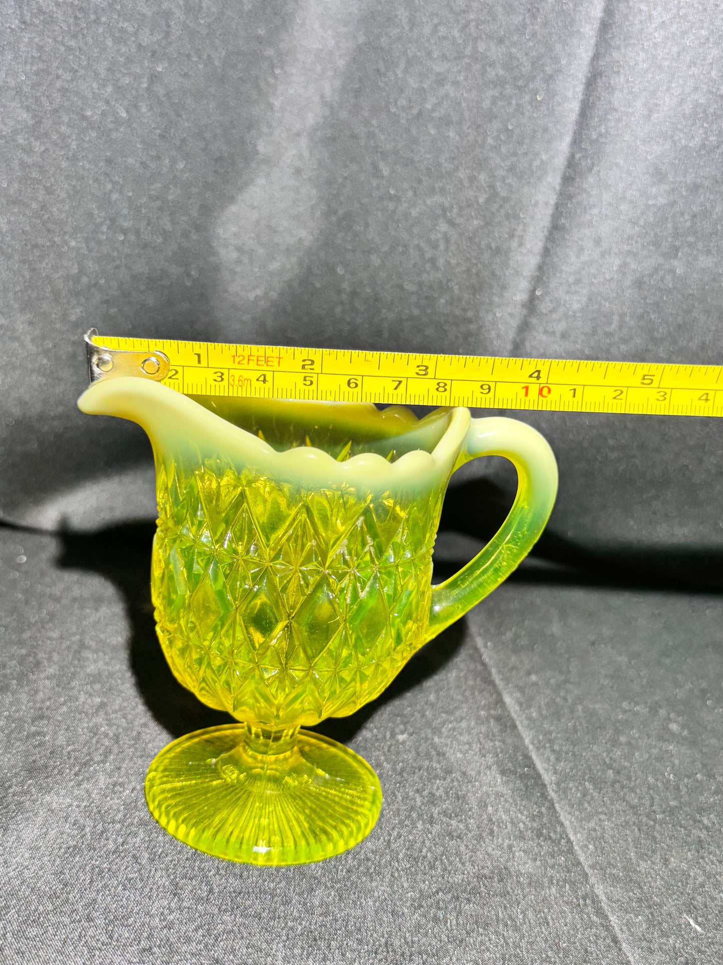 Uranium Glass - Davidson “Prince William” Primrose Pearline Pedestal Creamer RD217752 – 4”