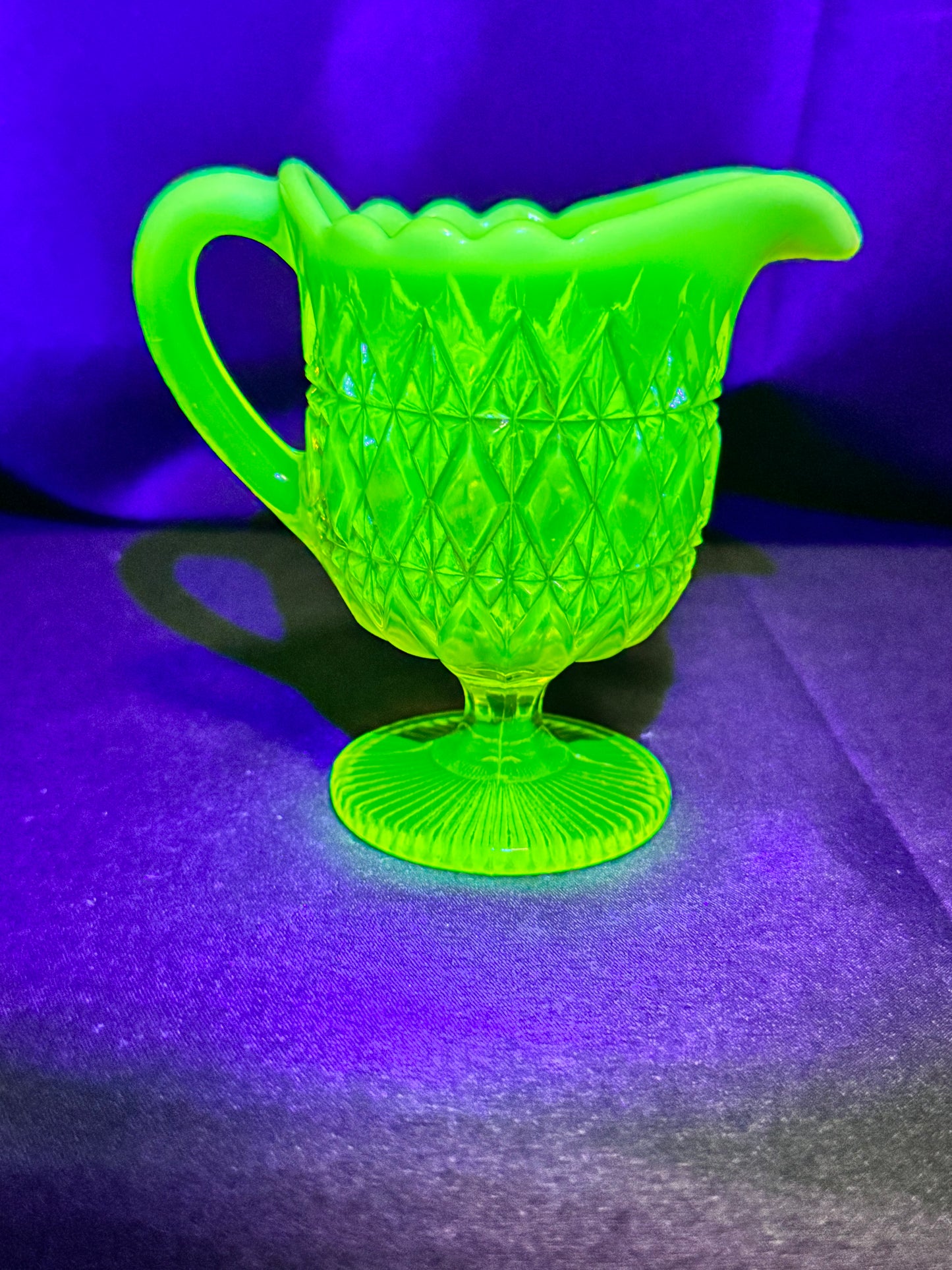 Uranium Glass - Davidson “Prince William” Primrose Pearline Pedestal Creamer RD217752 – 4”
