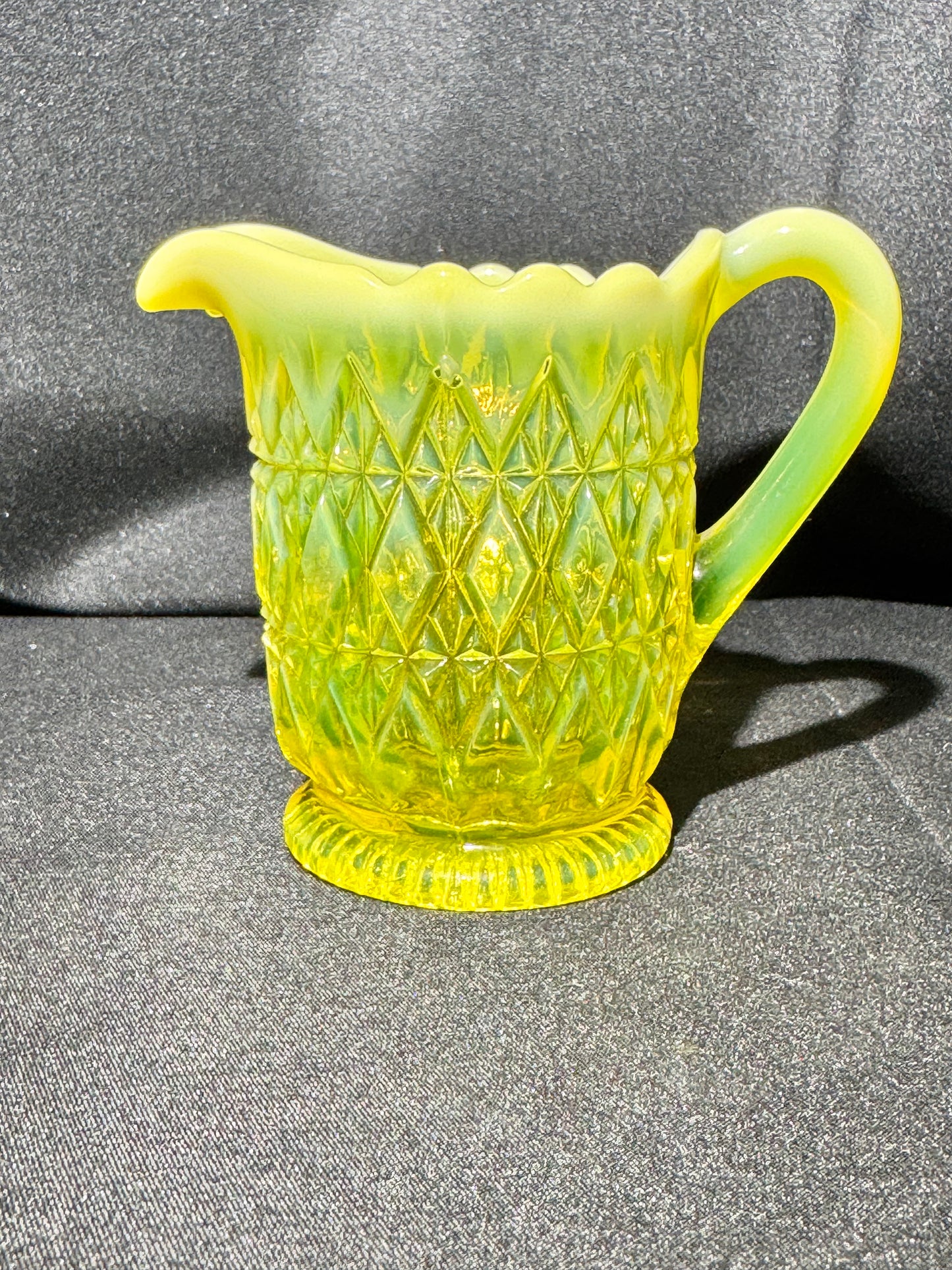 Uranium Glass - Davidson “Prince William” Primrose Pearline Creamer RD217752 – 3½”