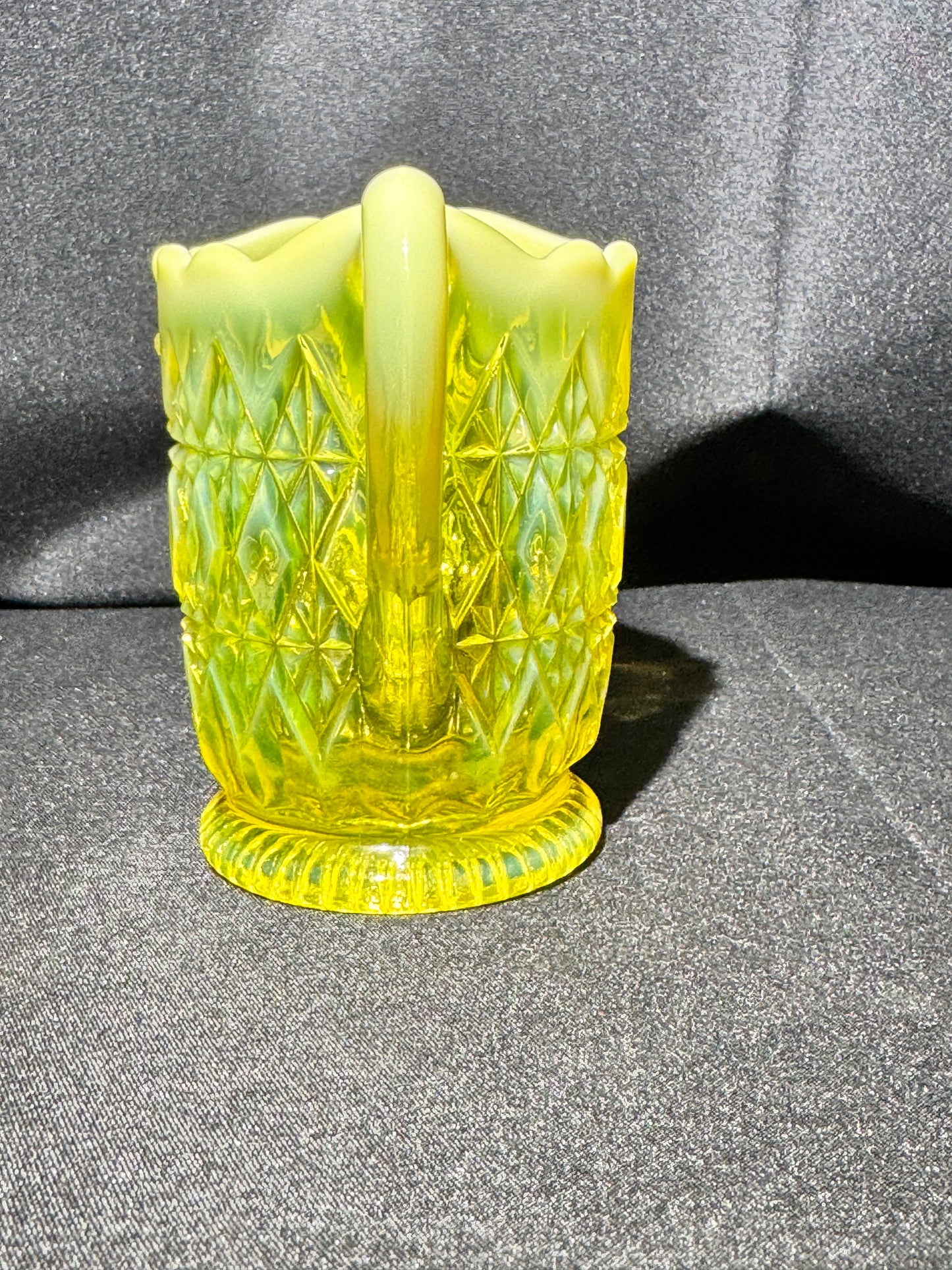 Uranium Glass - Davidson “Prince William” Primrose Pearline Creamer RD217752 – 3½”
