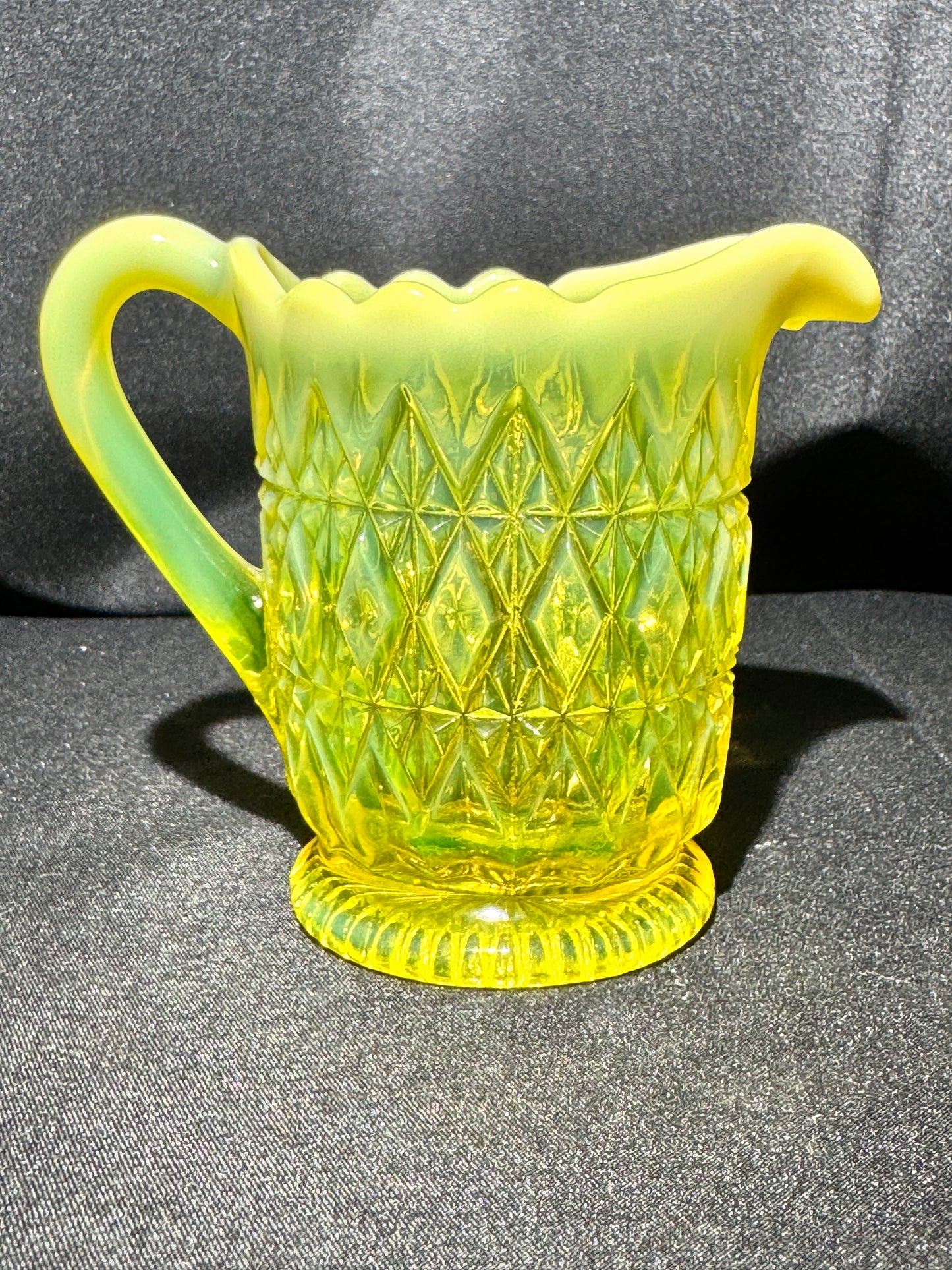 Uranium Glass - Davidson “Prince William” Primrose Pearline Creamer RD217752 – 3½”