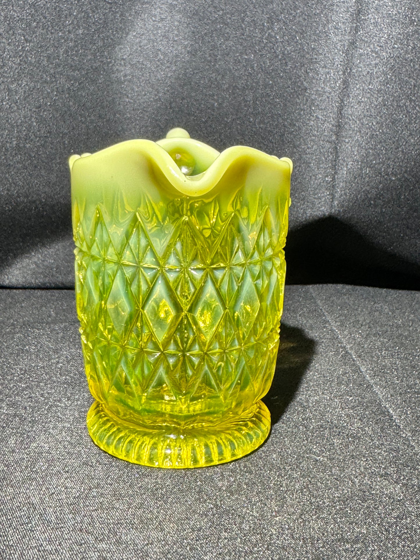 Uranium Glass - Davidson “Prince William” Primrose Pearline Creamer RD217752 – 3½”