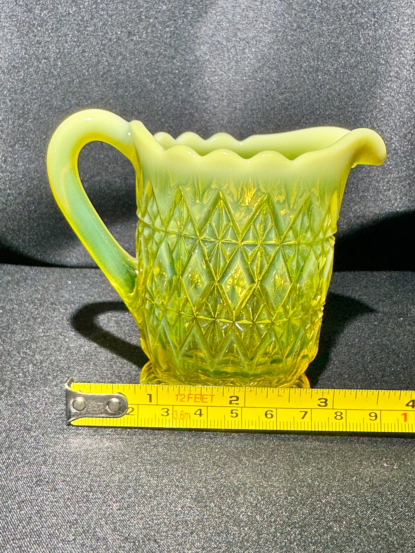 Uranium Glass - Davidson “Prince William” Primrose Pearline Creamer RD217752 – 3½”