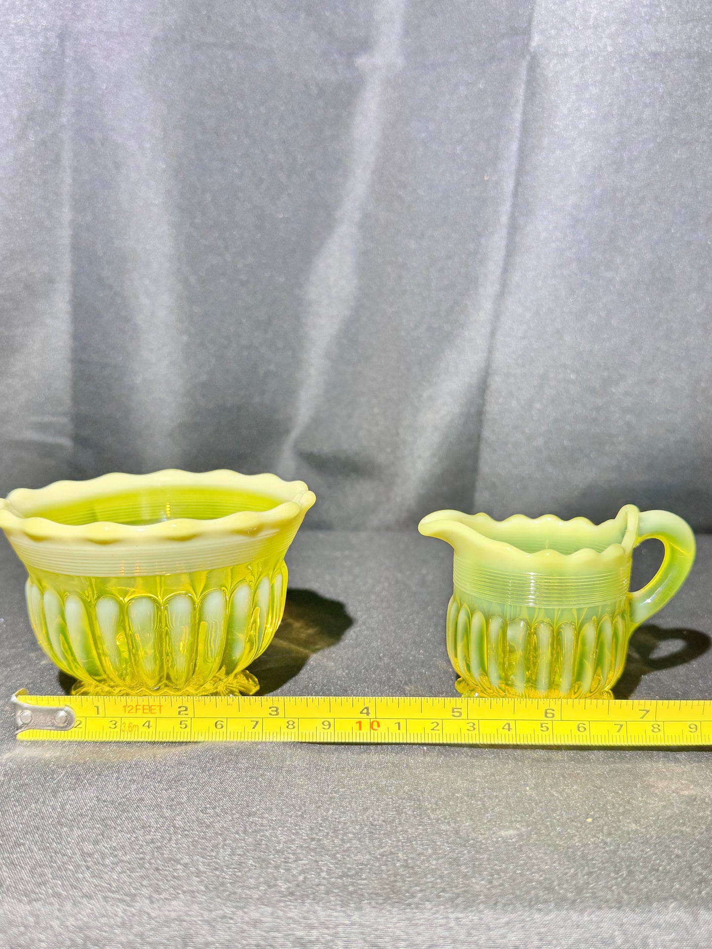 Uranium Glass Davidson Creamer & Sugar Set – Primrose Pearline “Lady Caroline” Collection