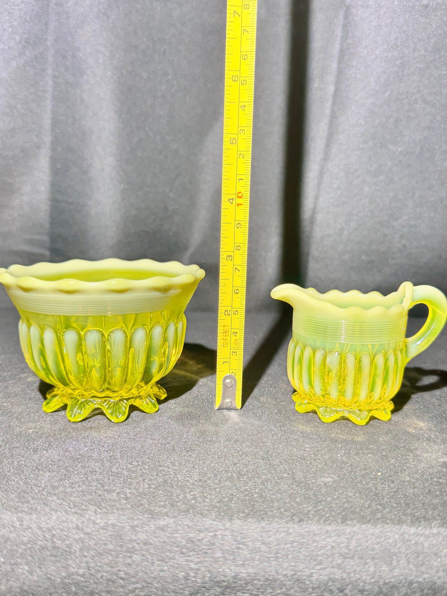 Uranium Glass Davidson Creamer & Sugar Set – Primrose Pearline “Lady Caroline” Collection