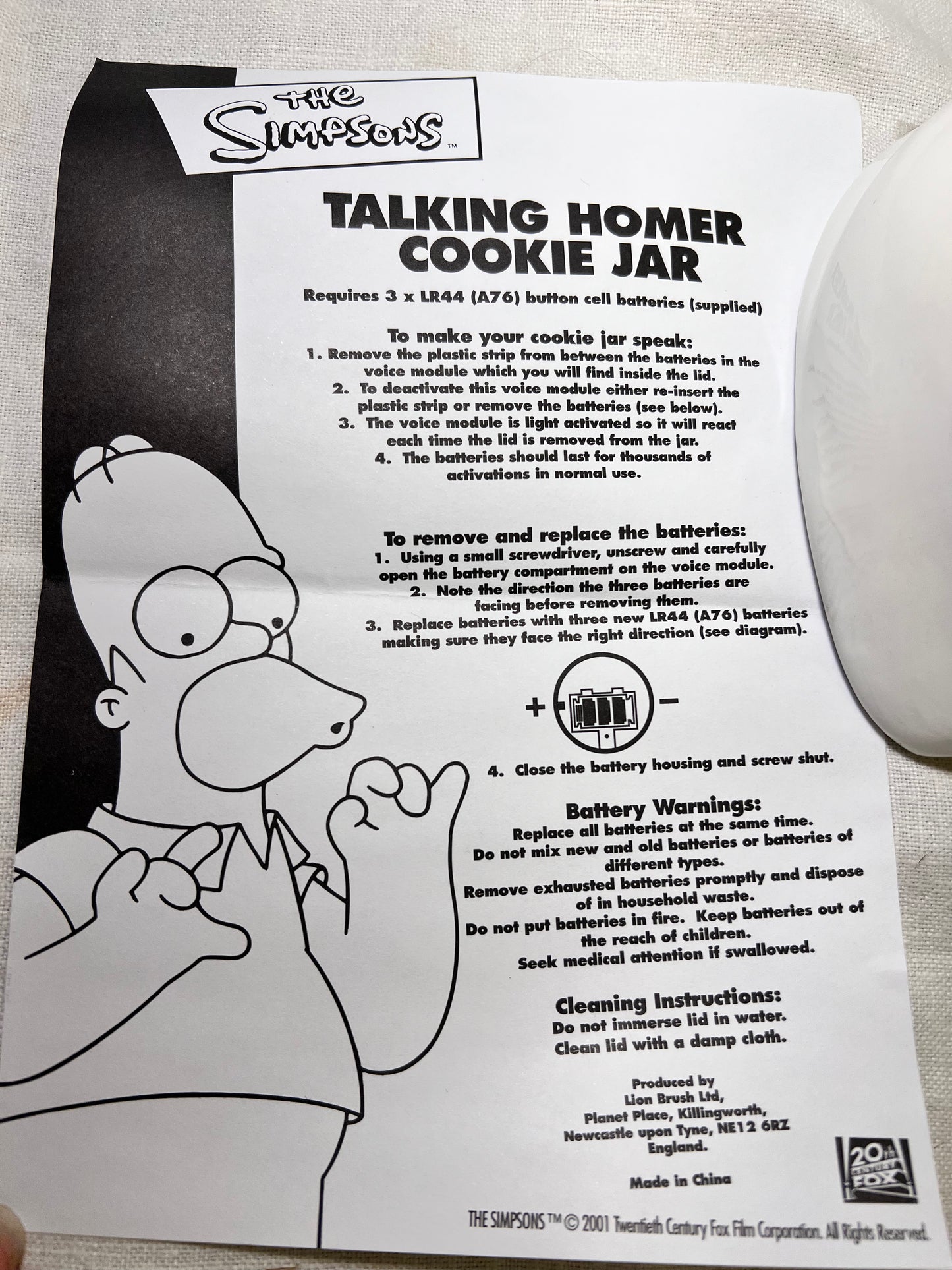 The Simpson- talking Homer 11 1/2” Cookie Jar- 2000- Matt Groening- plastic strip still intact- Fox Films