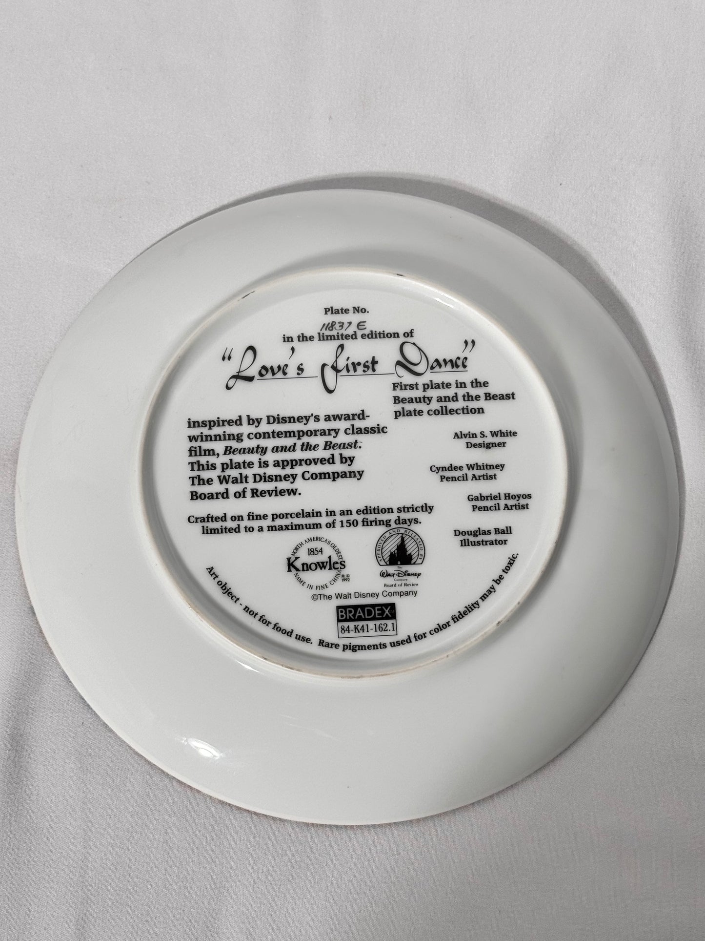 Beauty and the Beast-collectors plate-Knowles-love his first dance-plate number 11837E-Disney