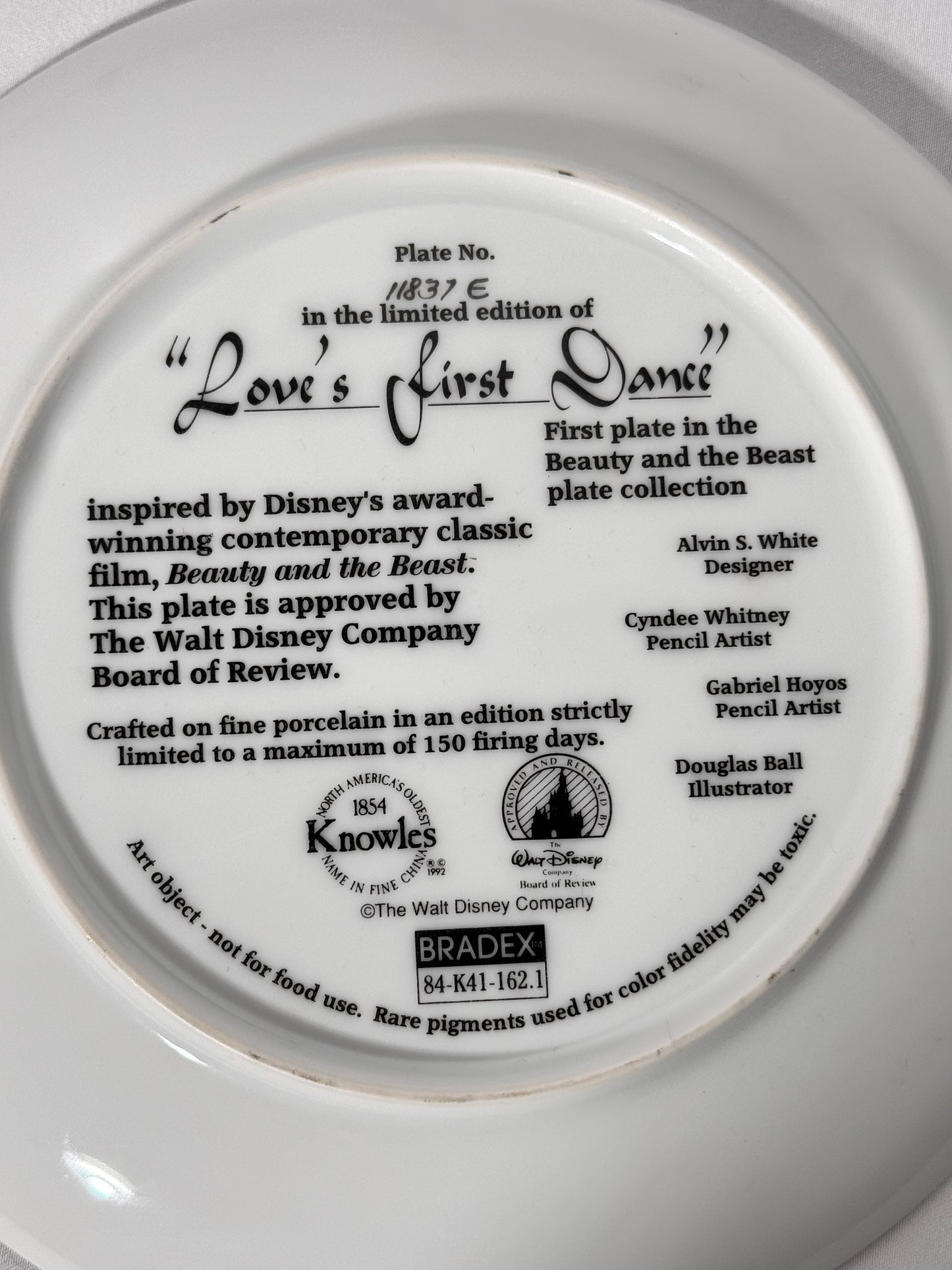 Beauty and the Beast-collectors plate-Knowles-love his first dance-plate number 11837E-Disney