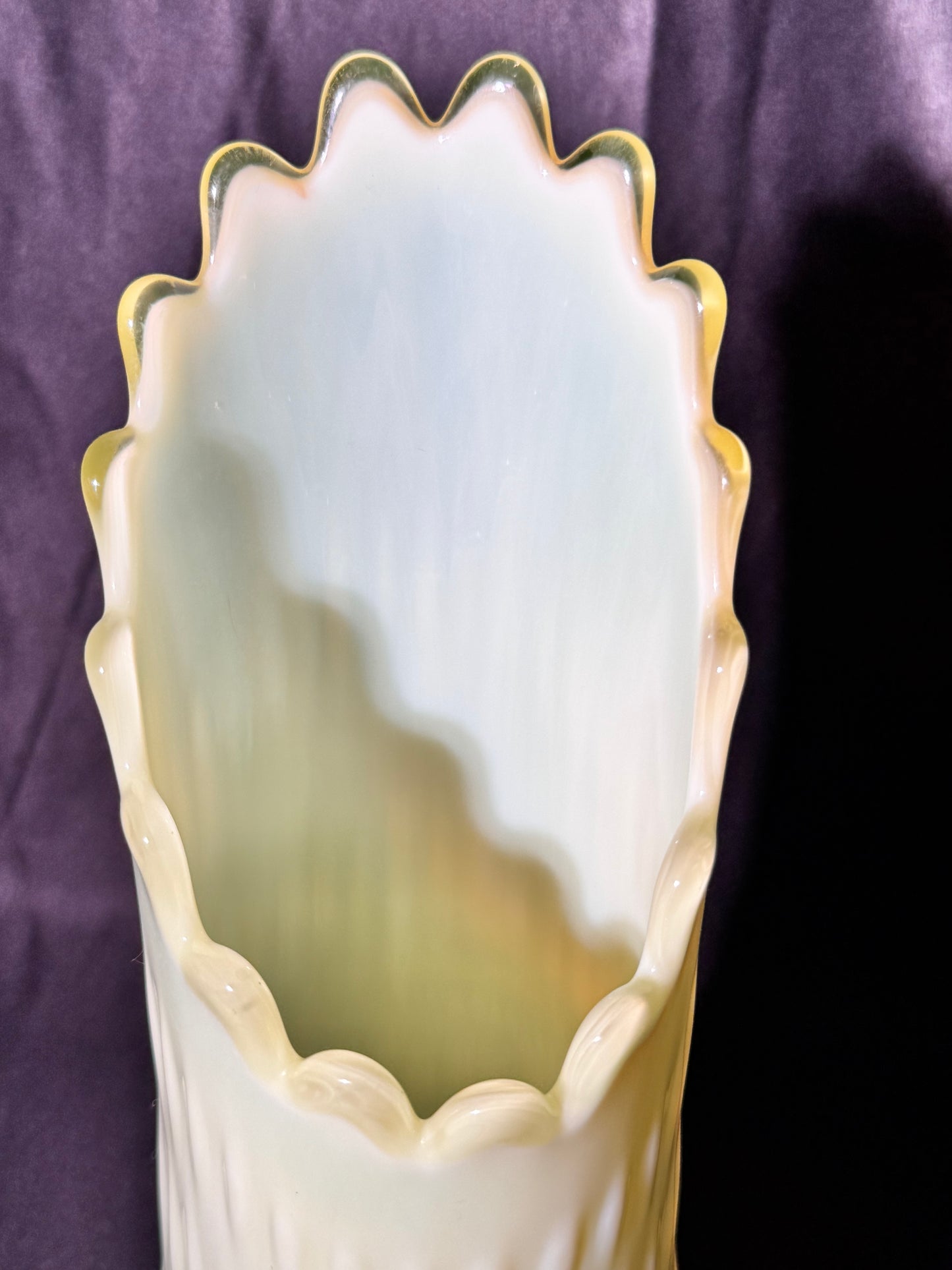 Uranium- Fenton - Hobnail- 13” Swung Vase - topaz opalescent