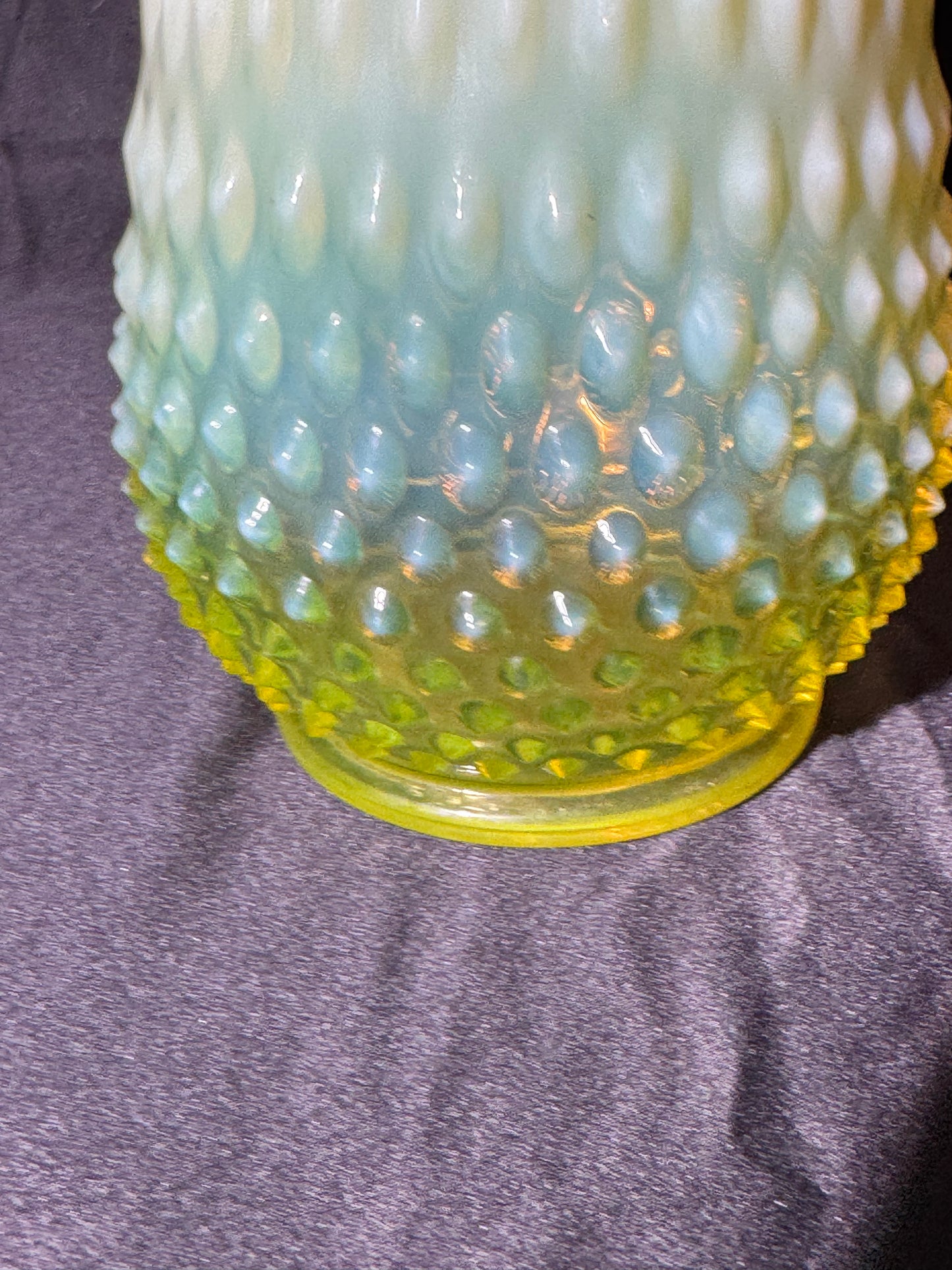 Uranium- Fenton - Hobnail- 13” Swung Vase - topaz opalescent