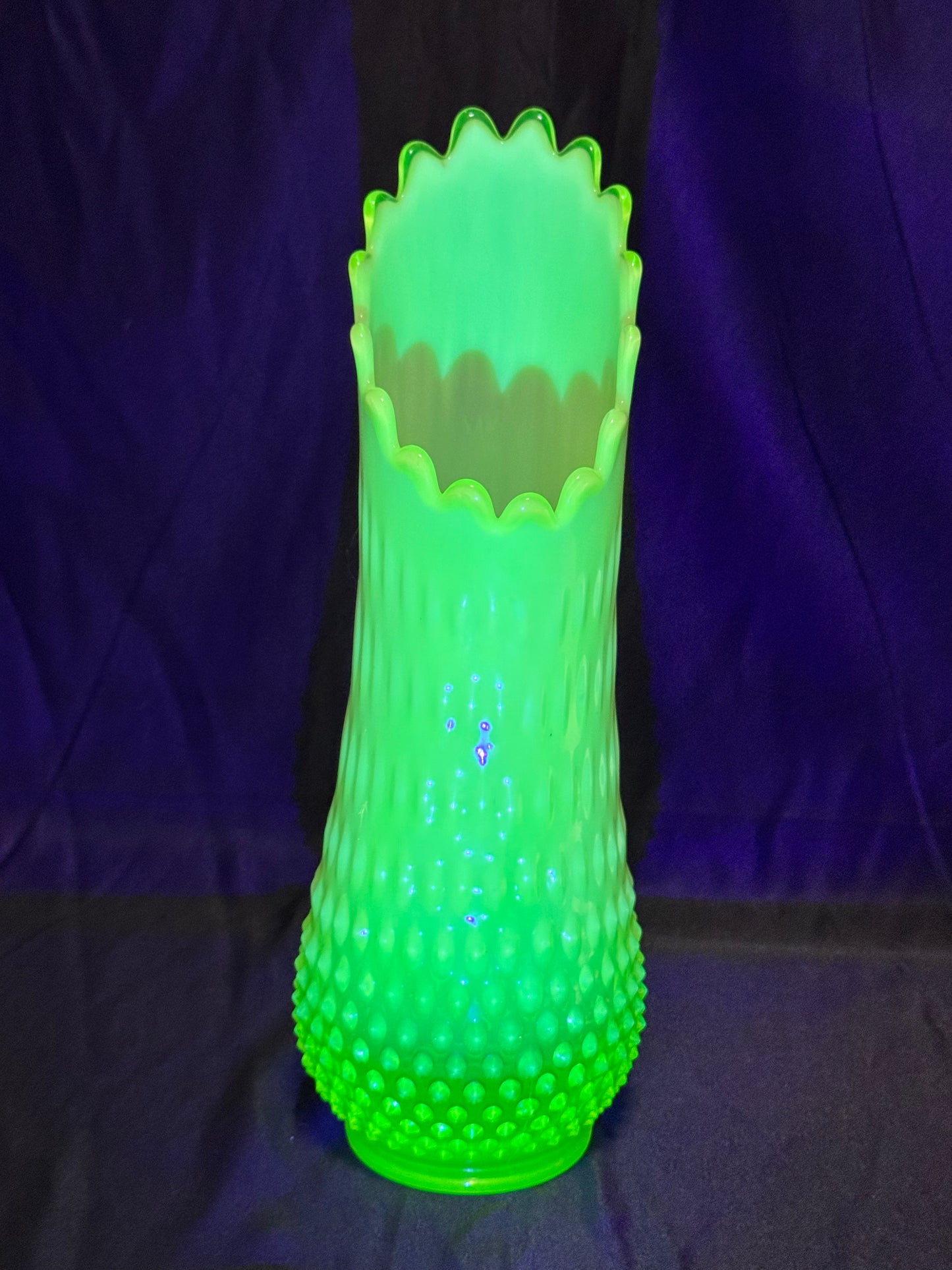 Uranium- Fenton - Hobnail- 13” Swung Vase - topaz opalescent
