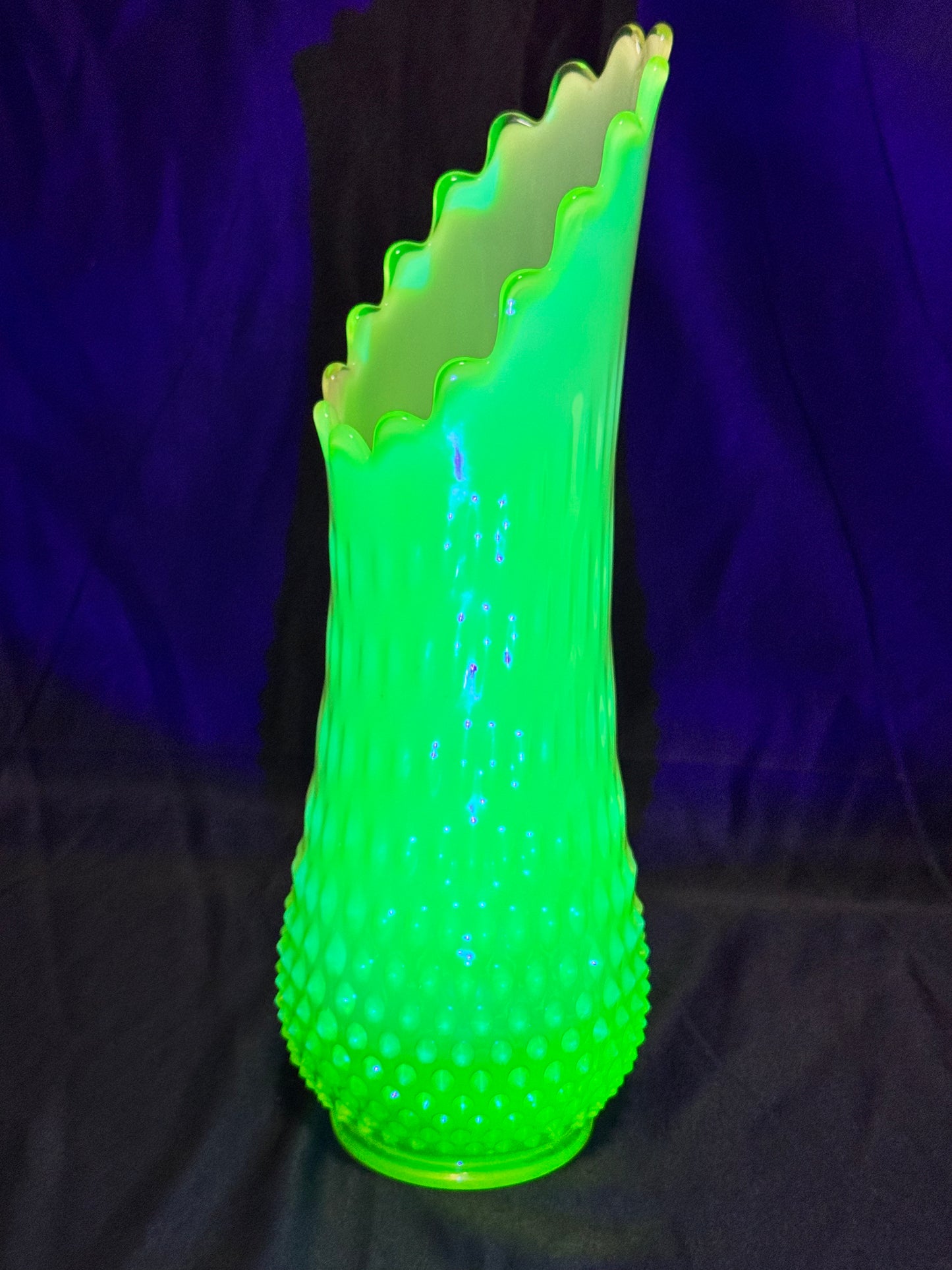 Uranium- Fenton - Hobnail- 13” Swung Vase - topaz opalescent