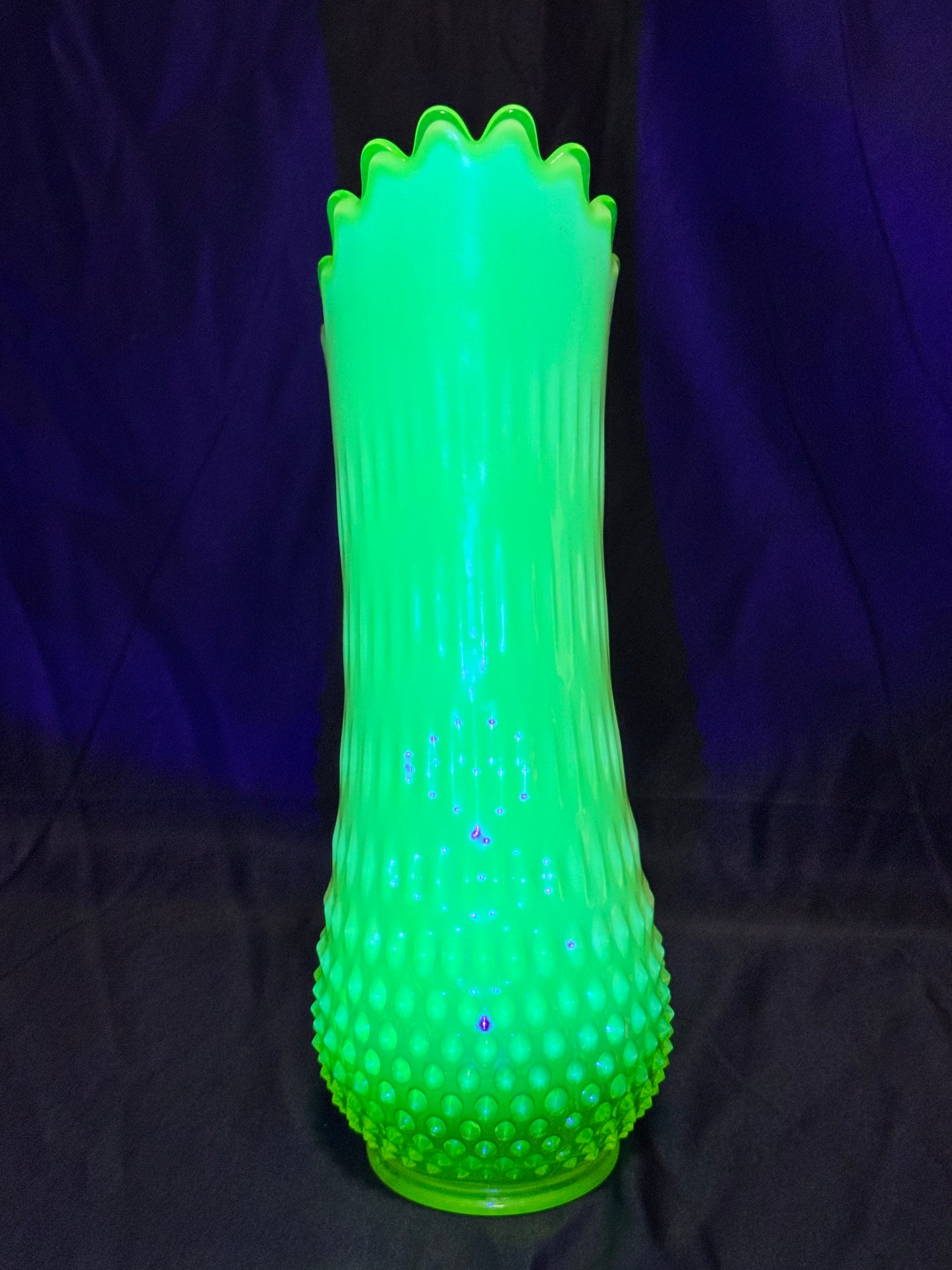 Uranium- Fenton - Hobnail- 13” Swung Vase - topaz opalescent
