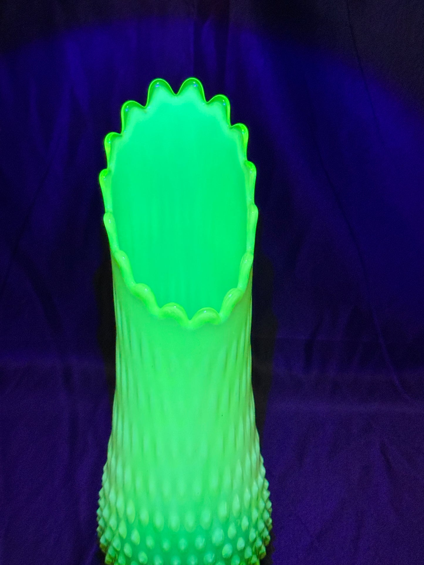 Uranium- Fenton - Hobnail- 13” Swung Vase - topaz opalescent