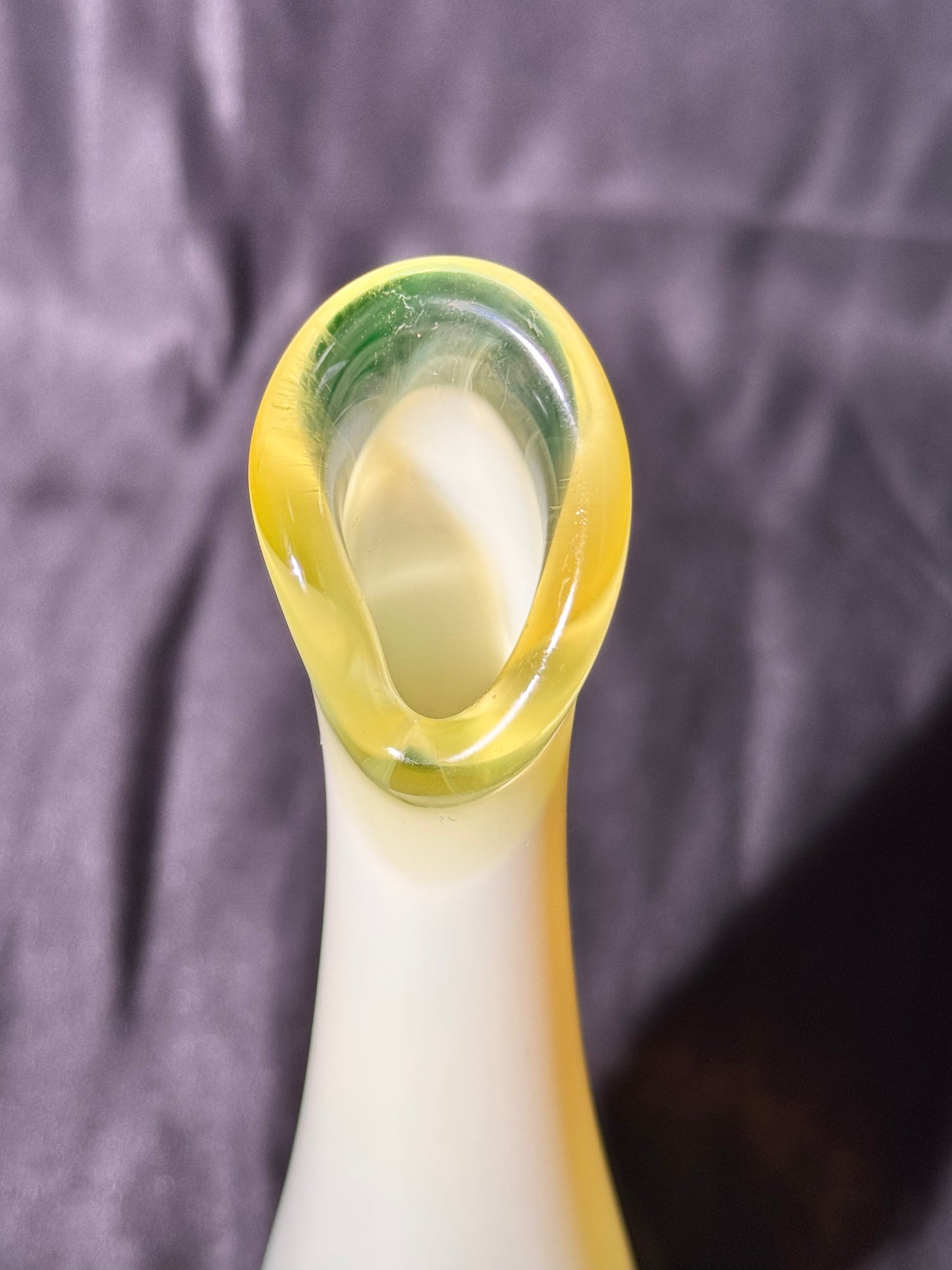 Uranium- Fenton - 9” vase - hobnail- topaz opalescent- footed