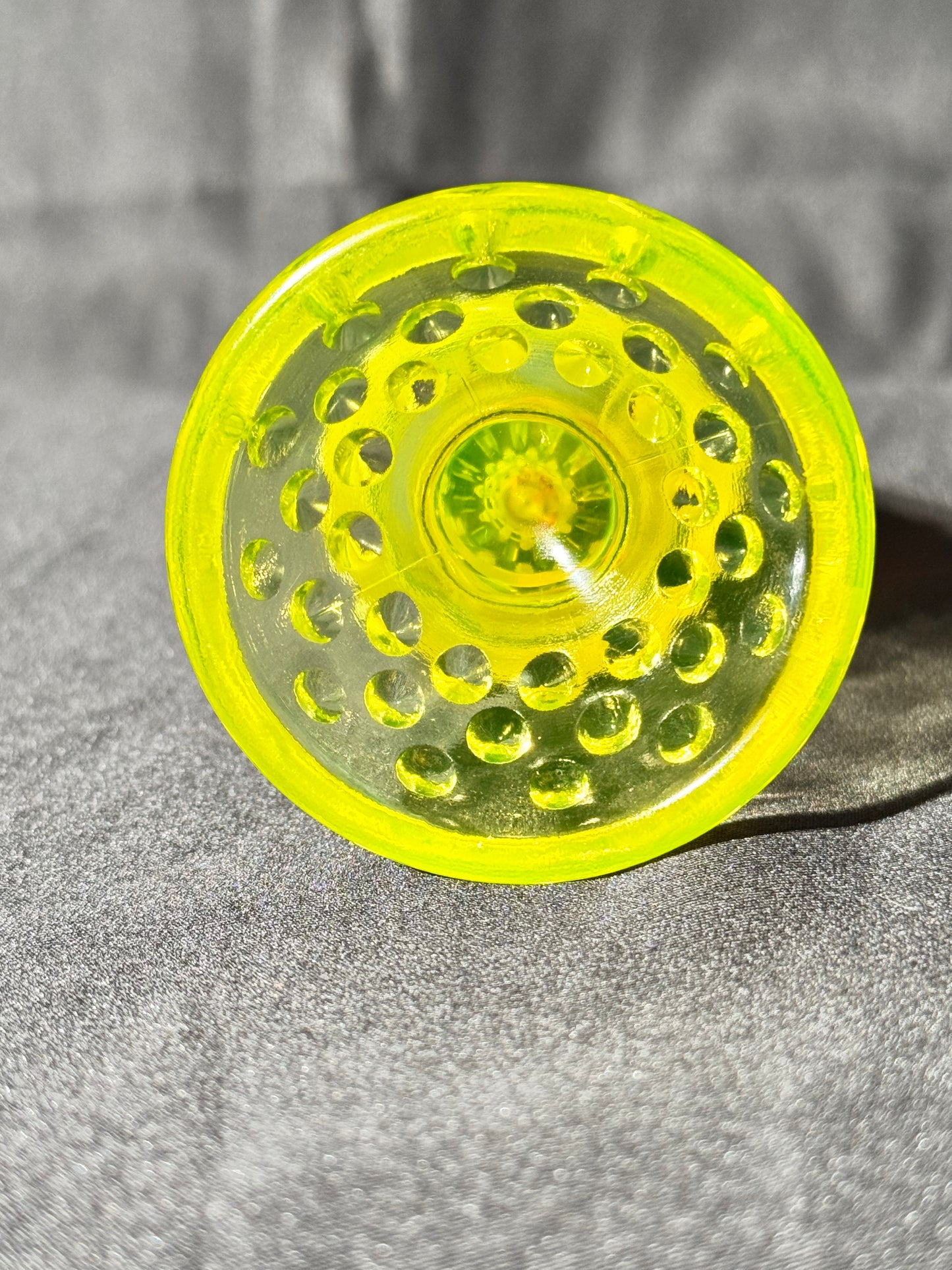 Uranium- Fenton - 9” vase - hobnail- topaz opalescent- footed