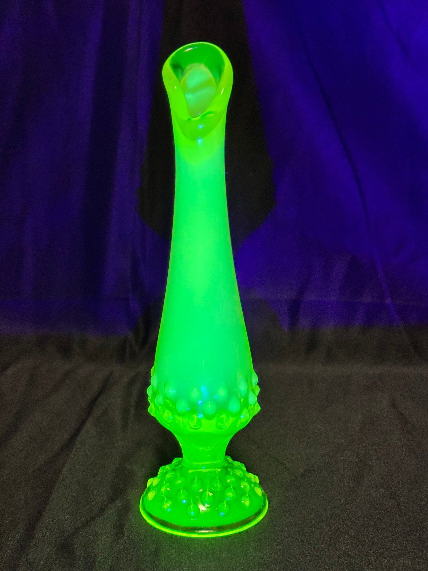 Uranium- Fenton - 9” vase - hobnail- topaz opalescent- footed