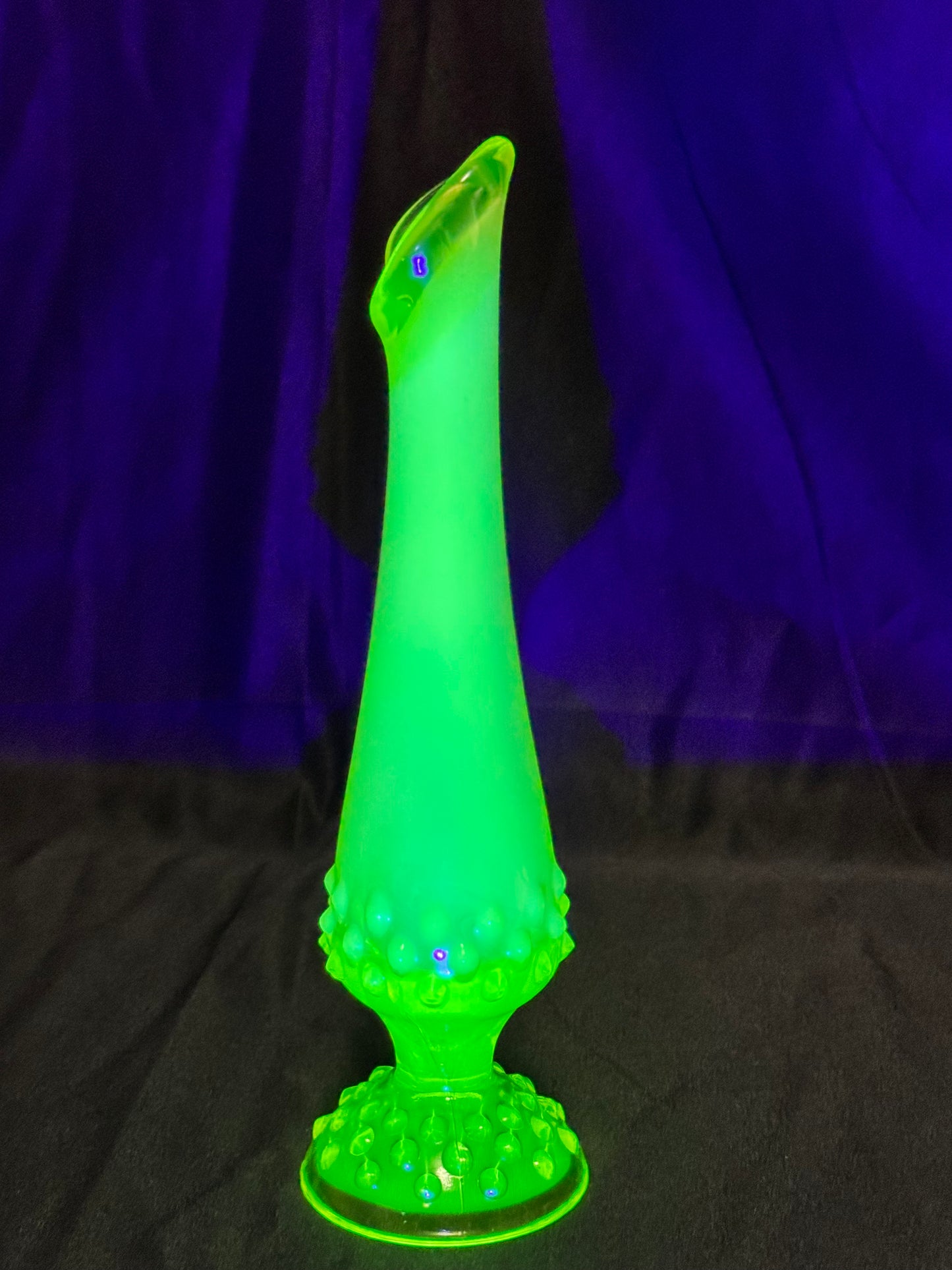 Uranium- Fenton - 9” vase - hobnail- topaz opalescent- footed