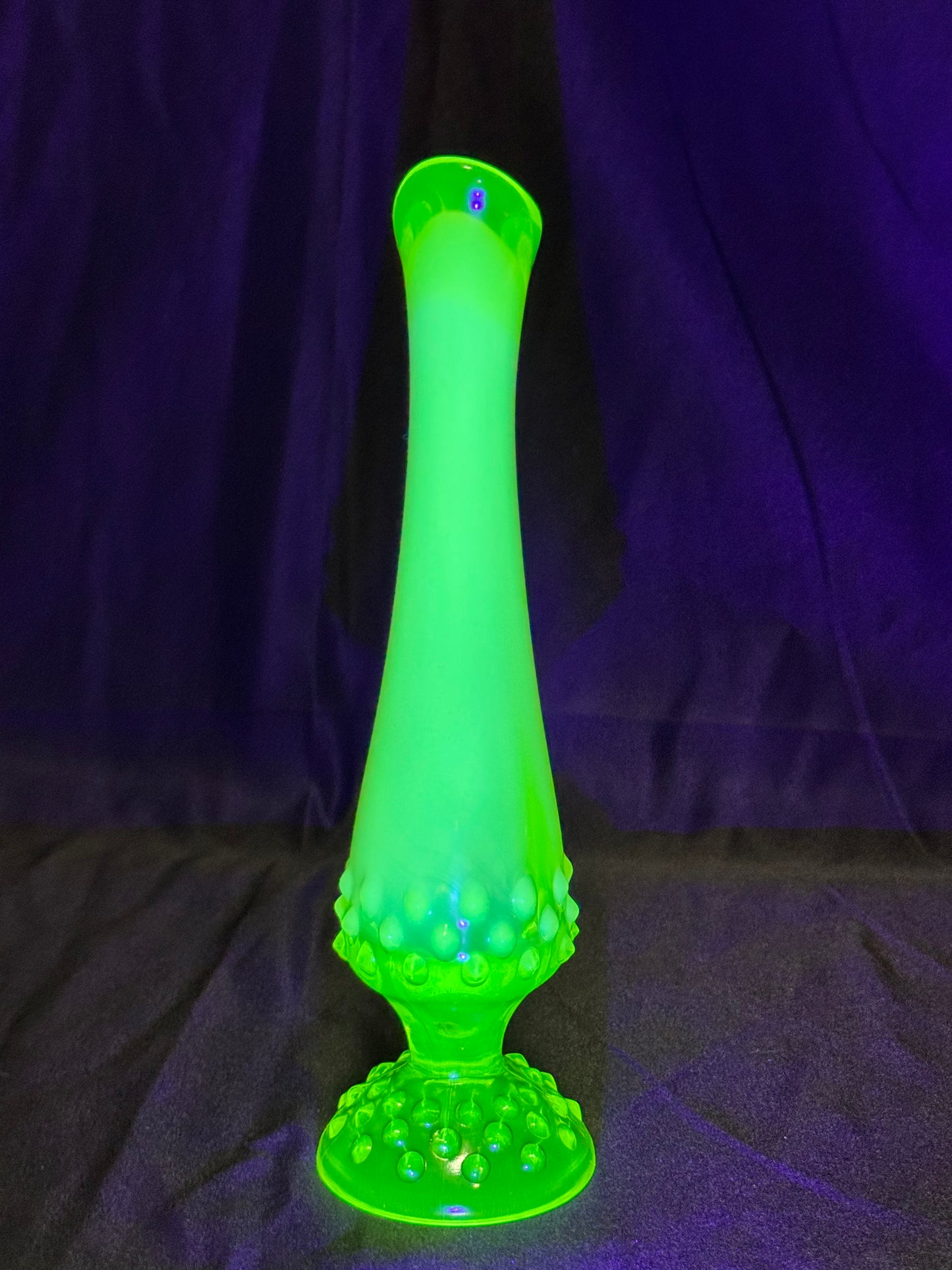 Uranium- Fenton - 9” vase - hobnail- topaz opalescent- footed
