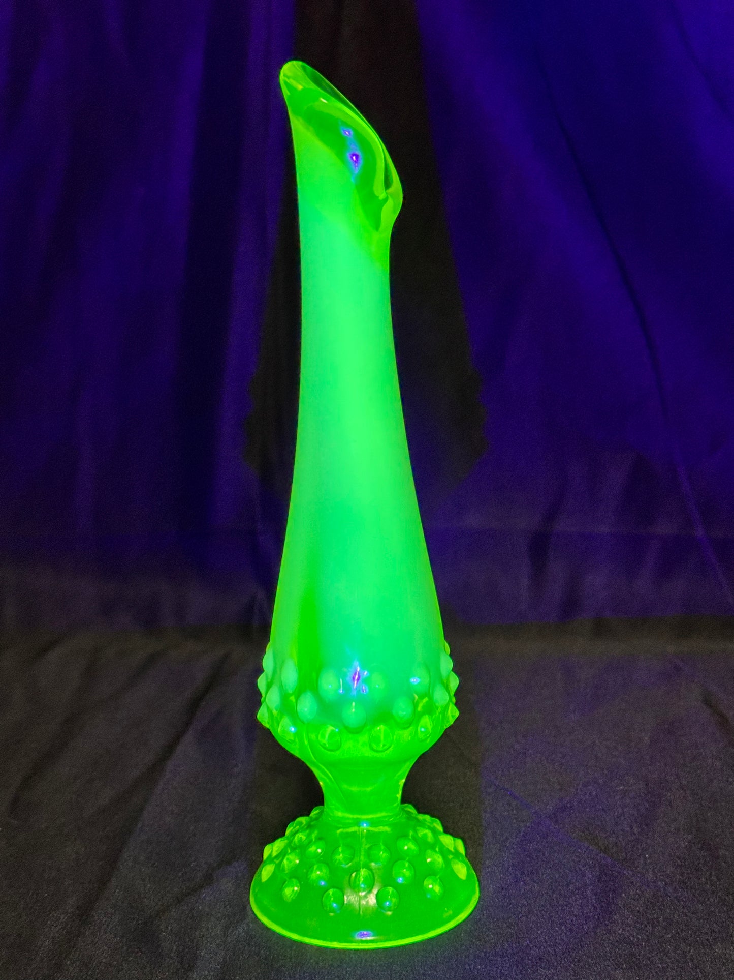 Uranium- Fenton - 9” vase - hobnail- topaz opalescent- footed