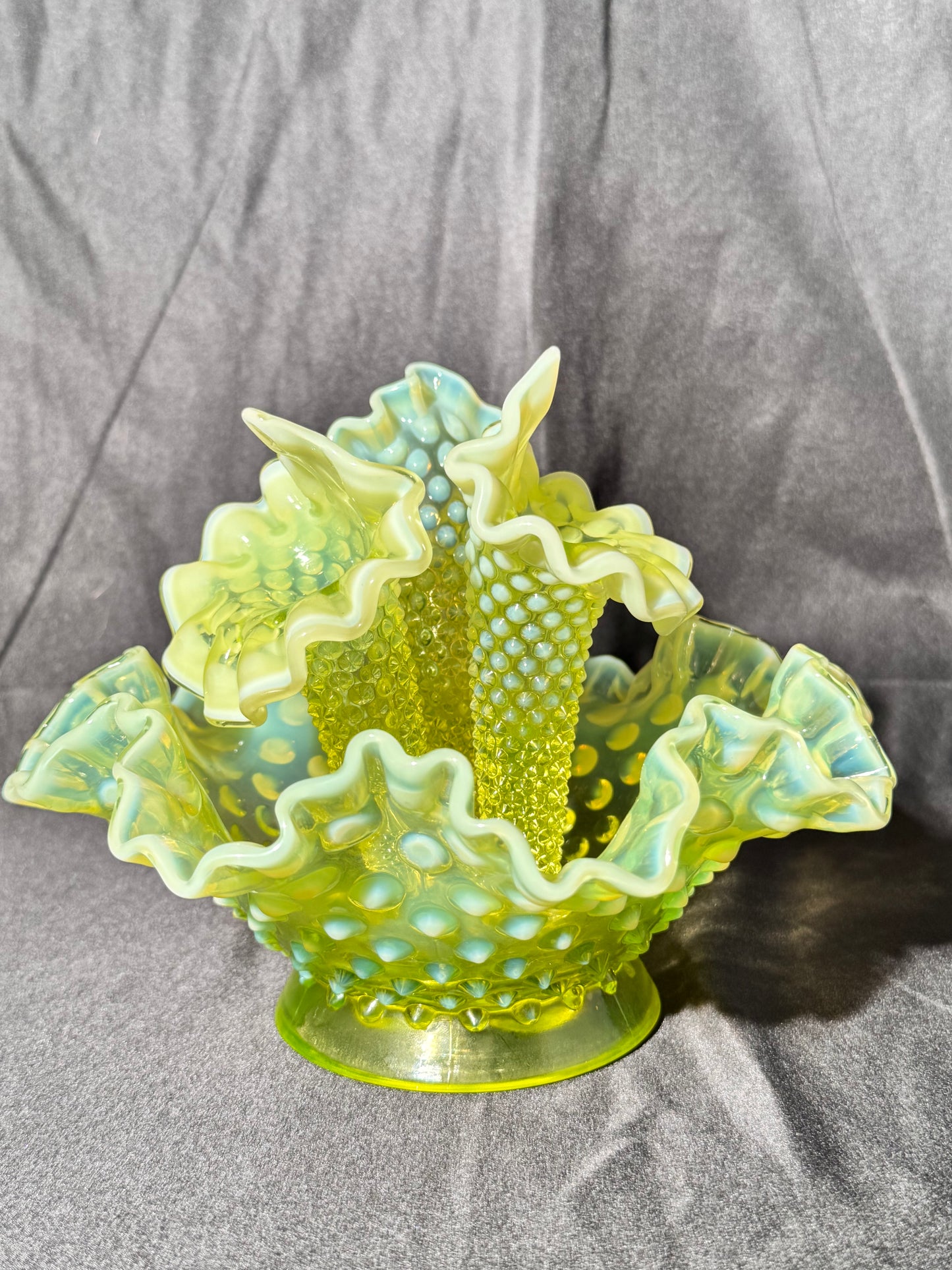 Uranium- hobnail- 6” Epergne - 3 horns