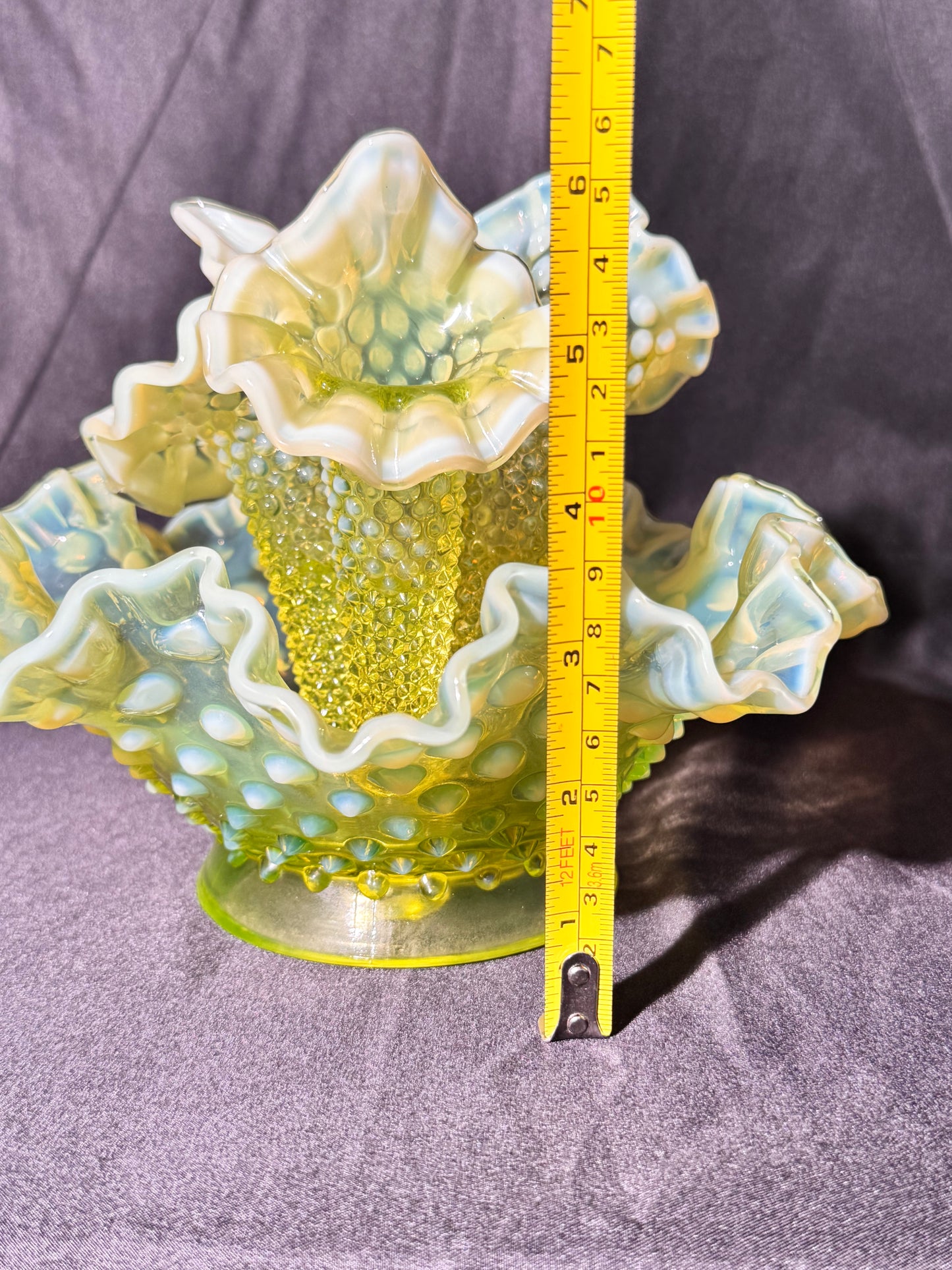 Uranium- hobnail- 6” Epergne - 3 horns