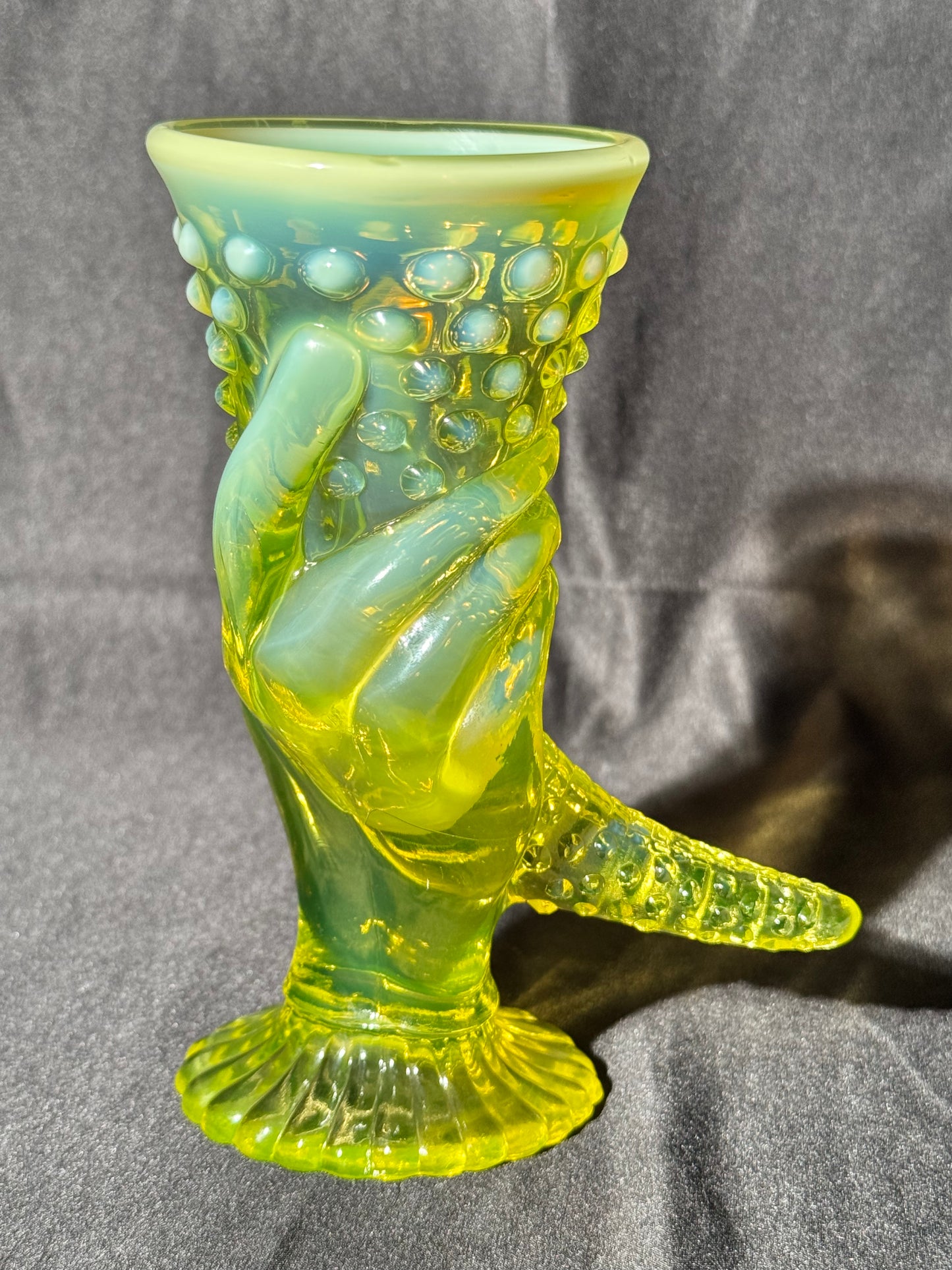 Uranium Rare vintage Fenton Topaz opalescent hobnail hand vase