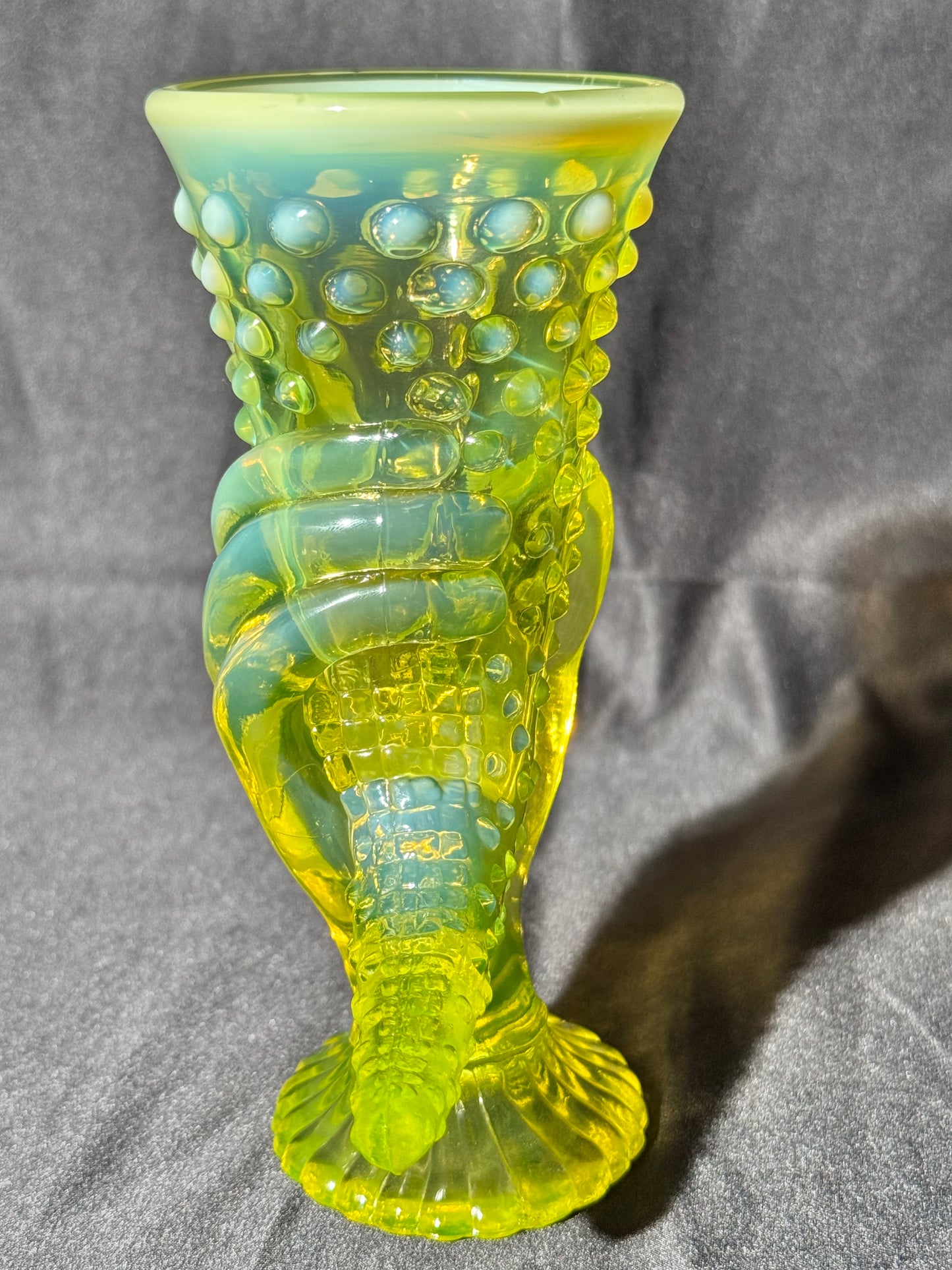 Uranium Rare vintage Fenton Topaz opalescent hobnail hand vase