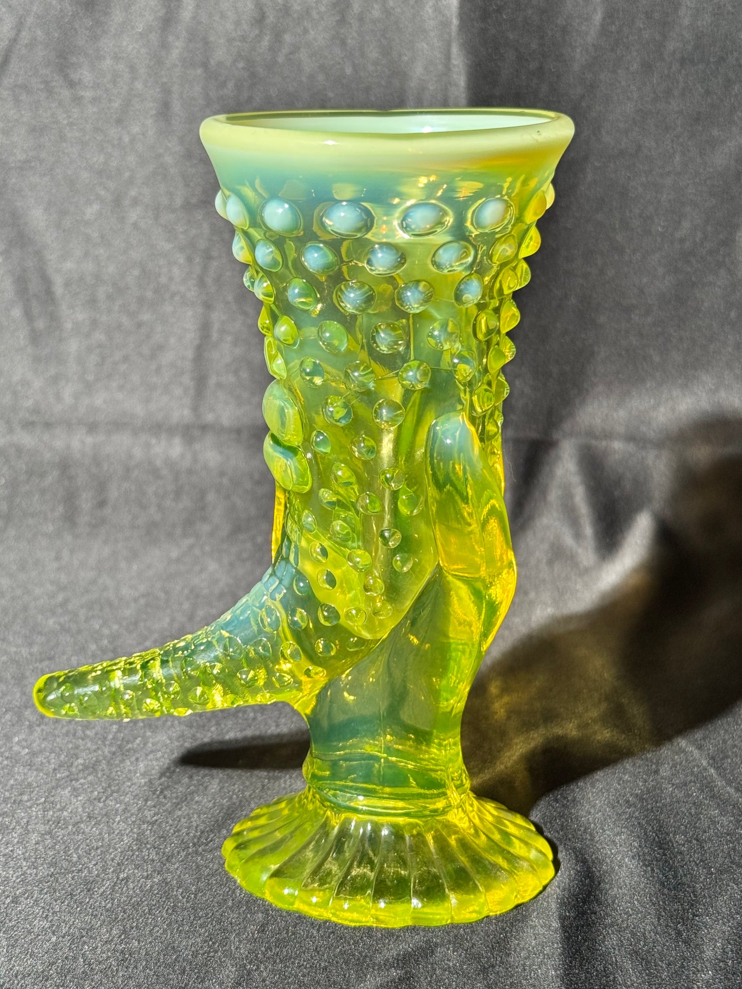 Uranium Rare vintage Fenton Topaz opalescent hobnail hand vase