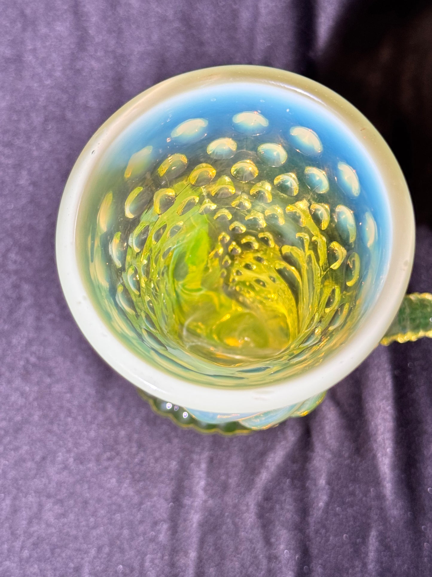 Uranium Rare vintage Fenton Topaz opalescent hobnail hand vase