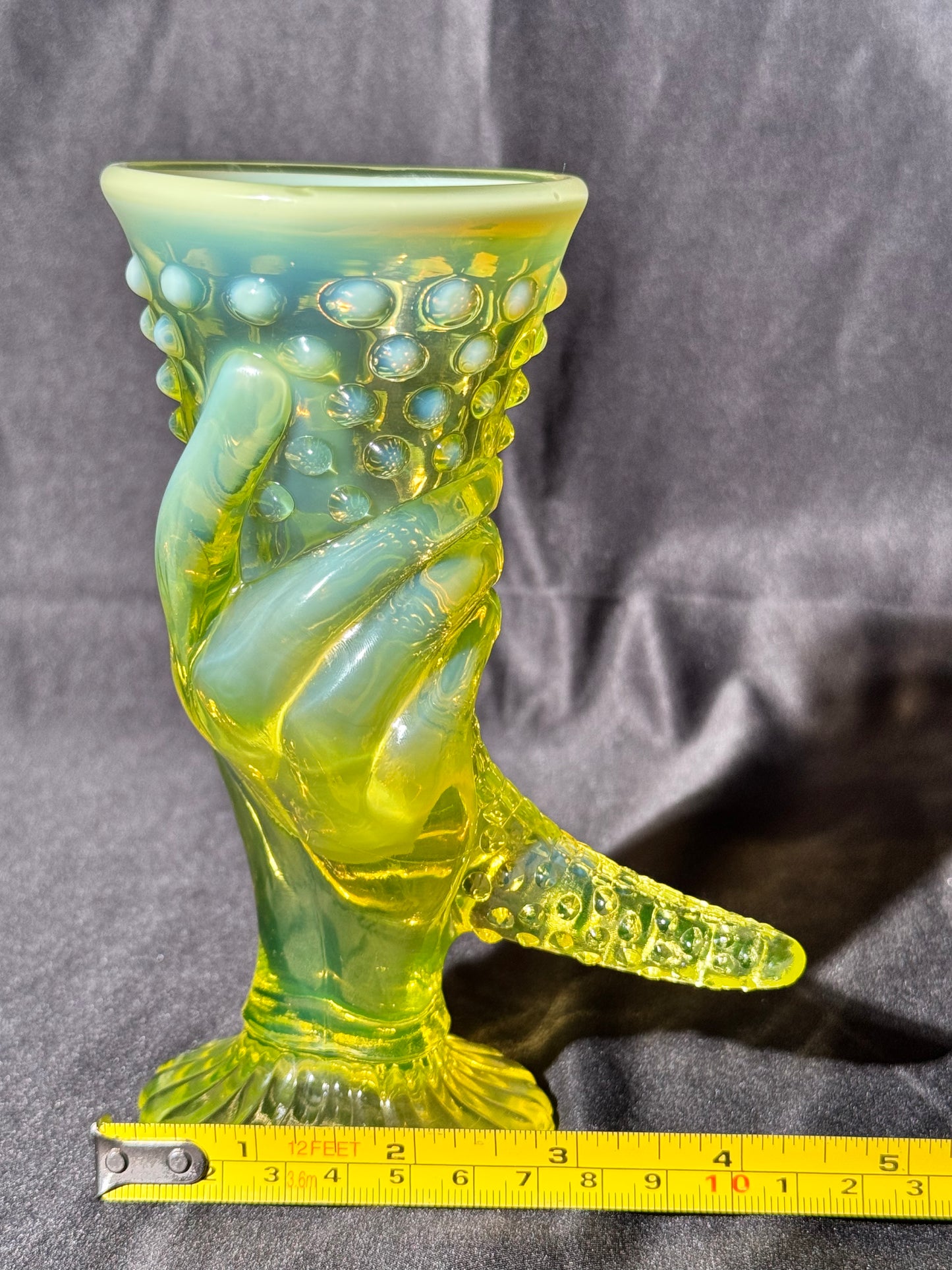 Uranium Rare vintage Fenton Topaz opalescent hobnail hand vase