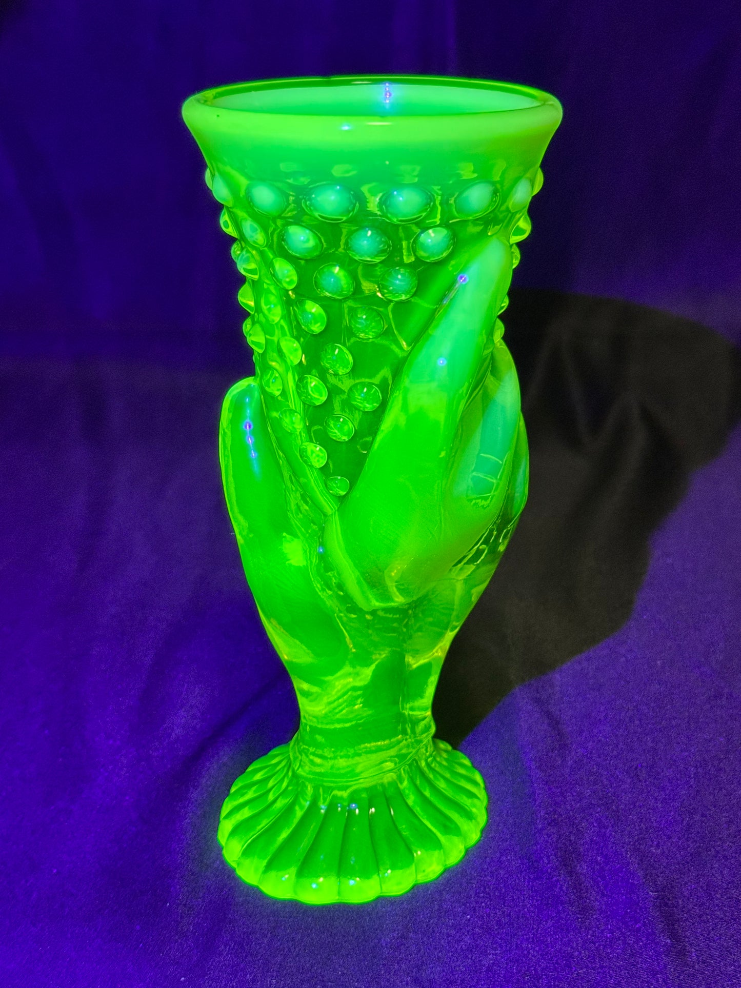 Uranium Rare vintage Fenton Topaz opalescent hobnail hand vase