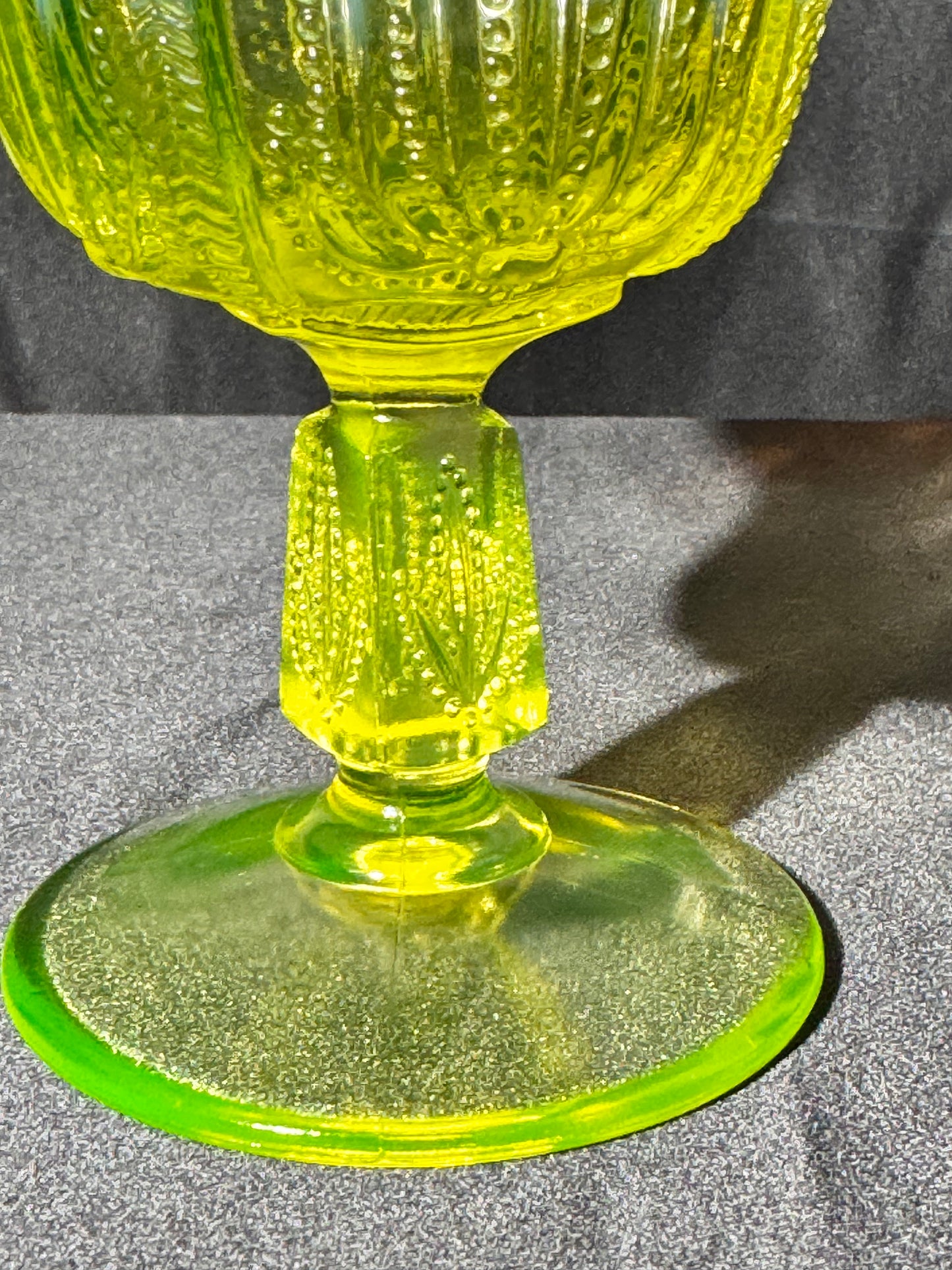 Uranium- Fenton- Cactus - 5.5” Compote - Topaz Opalescent - footed