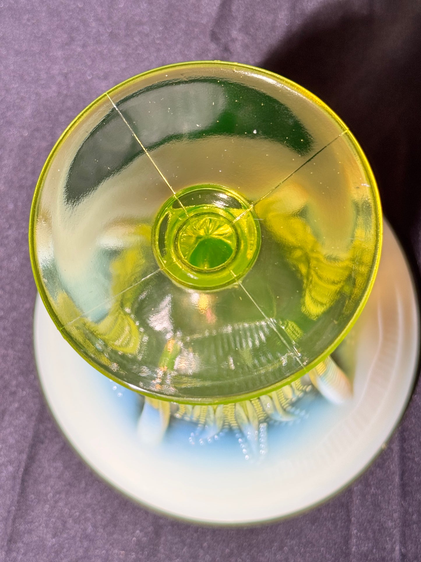 Uranium- Fenton- Cactus - 5.5” Compote - Topaz Opalescent - footed