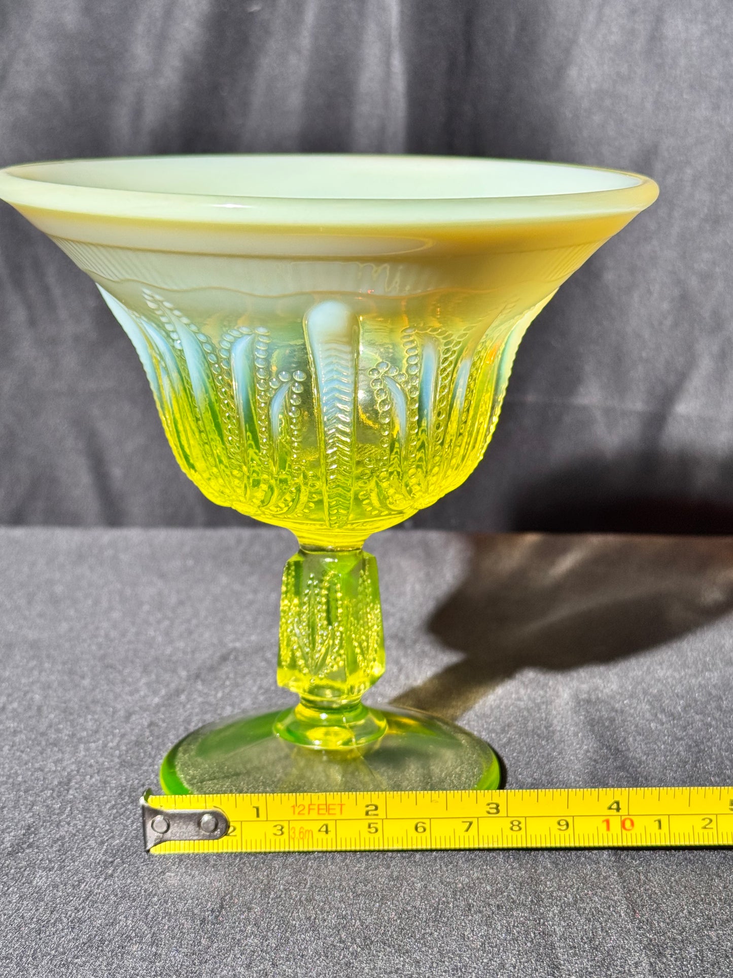 Uranium- Fenton- Cactus - 5.5” Compote - Topaz Opalescent - footed