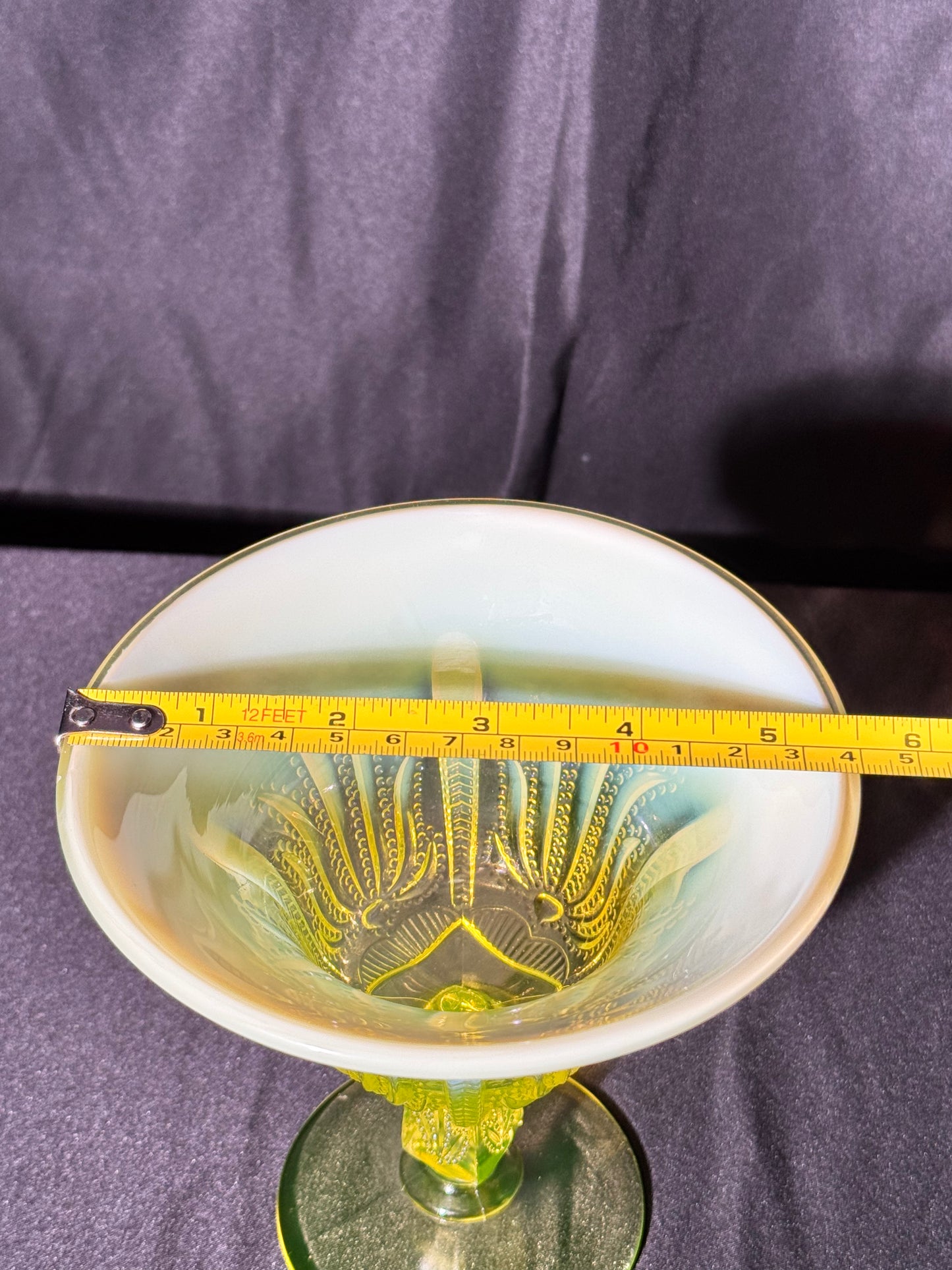 Uranium- Fenton- Cactus - 5.5” Compote - Topaz Opalescent - footed