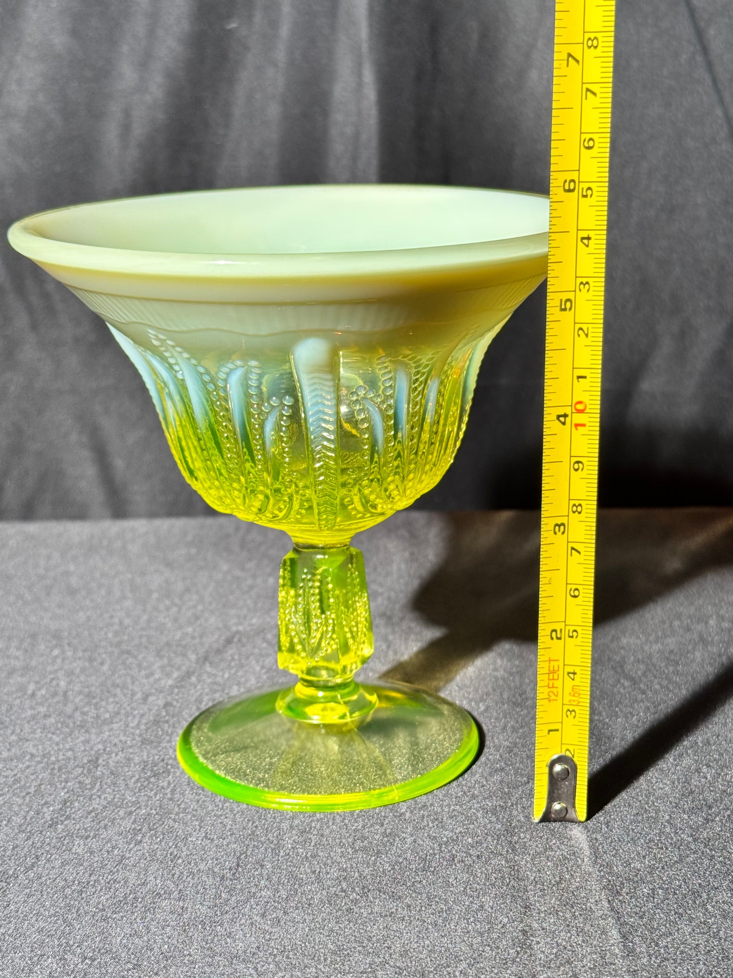 Uranium- Fenton- Cactus - 5.5” Compote - Topaz Opalescent - footed