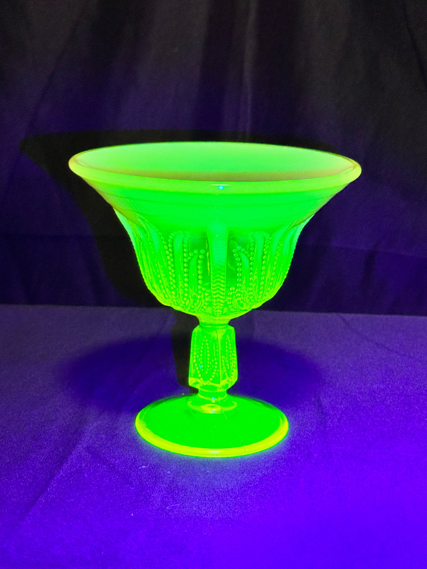 Uranium- Fenton- Cactus - 5.5” Compote - Topaz Opalescent - footed
