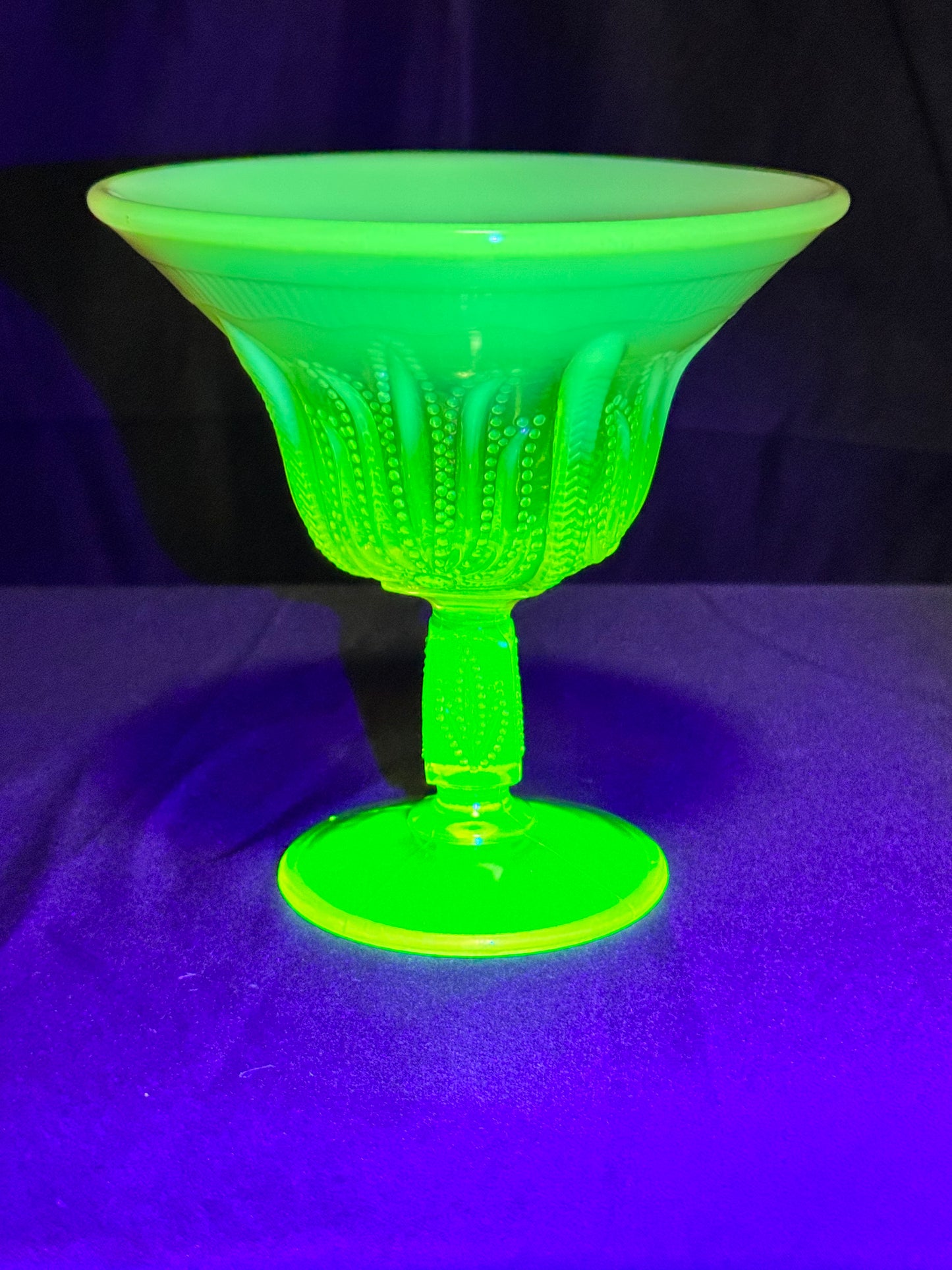 Uranium- Fenton- Cactus - 5.5” Compote - Topaz Opalescent - footed