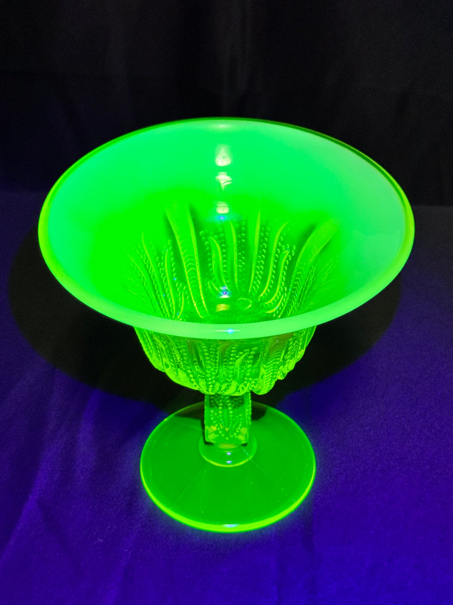 Uranium- Fenton- Cactus - 5.5” Compote - Topaz Opalescent - footed