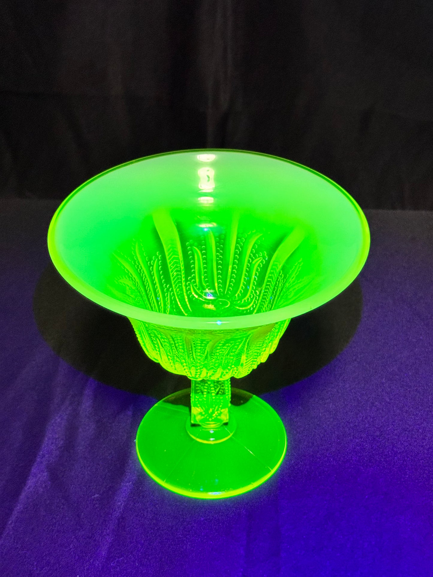 Uranium- Fenton- Cactus - 5.5” Compote - Topaz Opalescent - footed