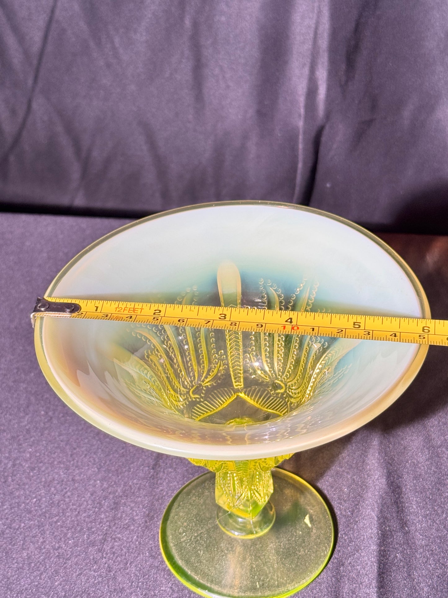 Uranium- Fenton- Cactus - Compote- Topaz opalescent- footed -likely used as an open nut dish