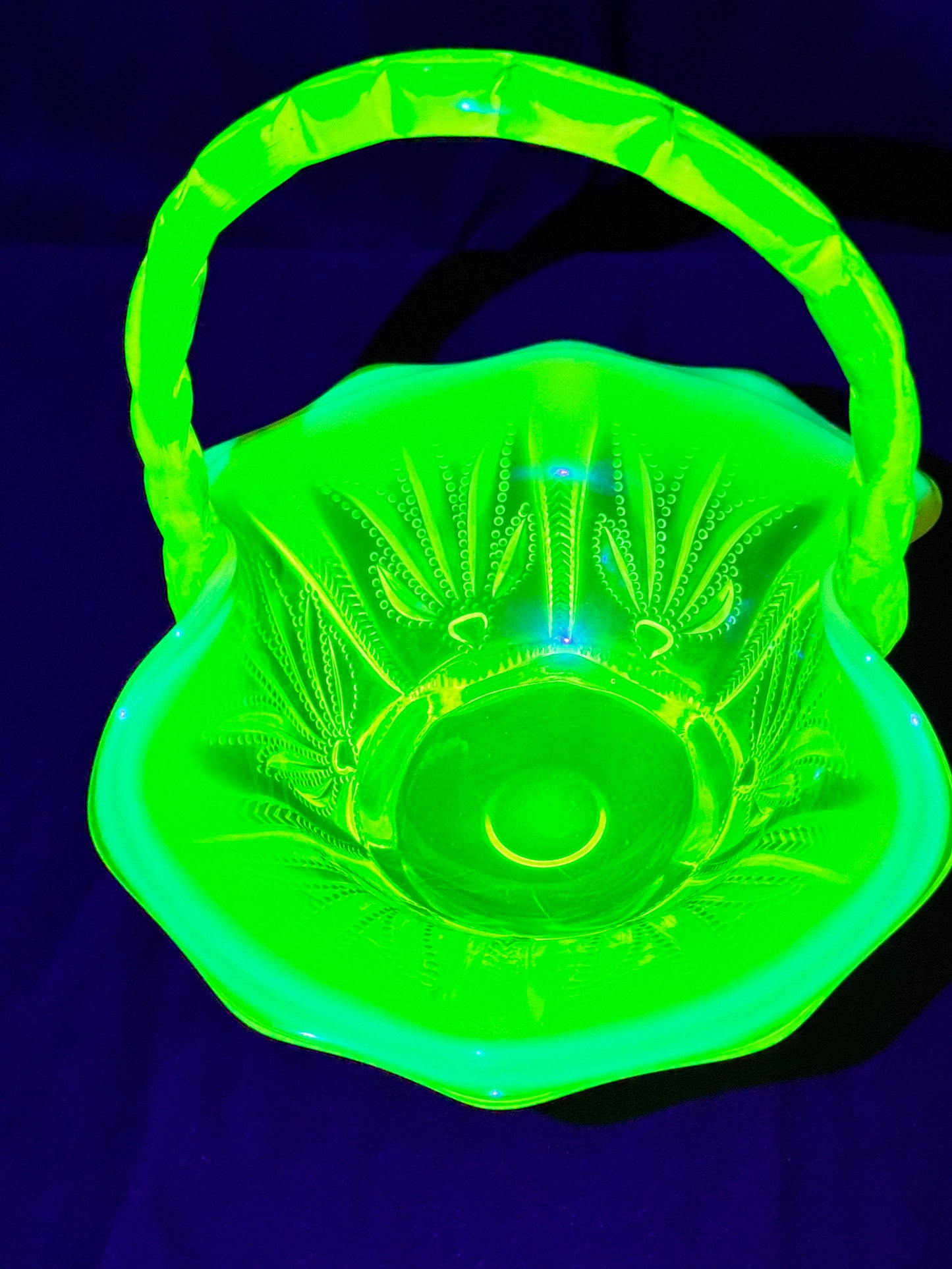 Uranium- Fenton- Cactus- 8.5” Tall Basket- Topaz opalescent