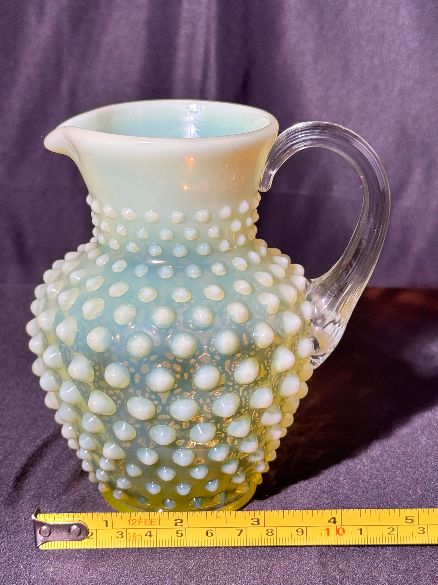 Uranium-Fenton-Hobnail-Syrup Pitcher - topaz opalescent